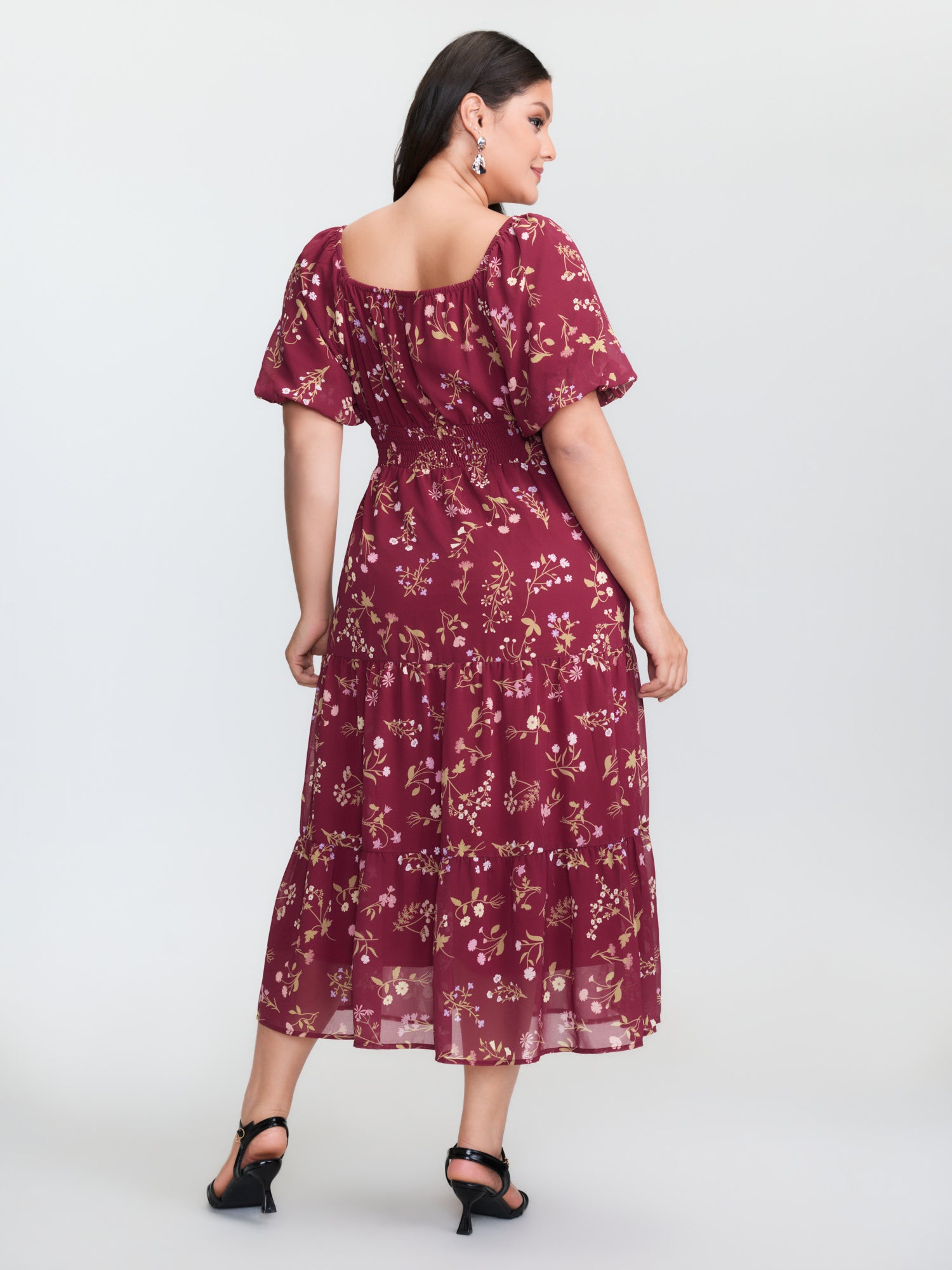 Floral Vanilla Print Sweetheart Neckline Maxi Dress
