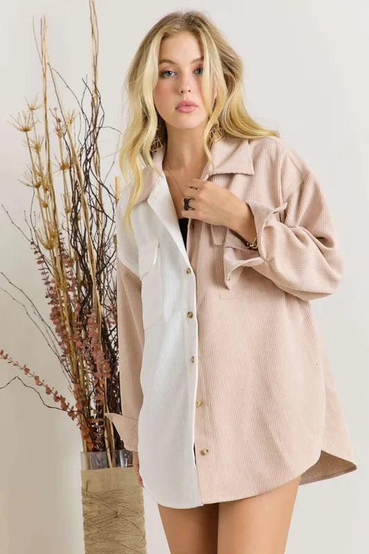 Color Block Corduroy Shacket