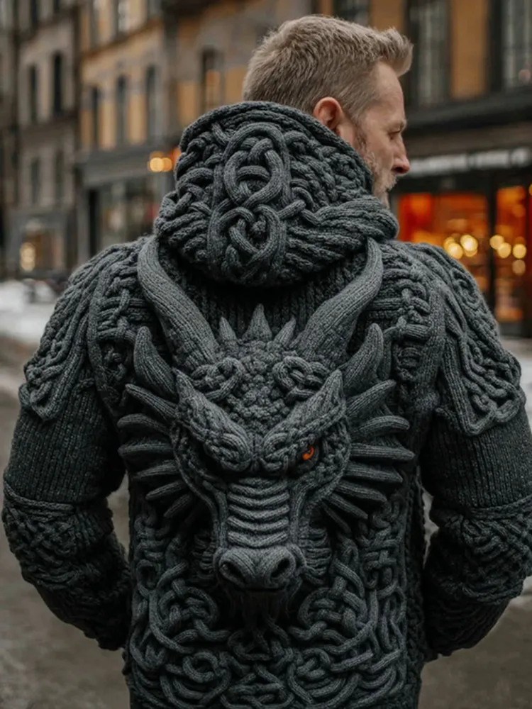 Men's Viking Celtic Dragon Cozy Casual Hooded Sweater