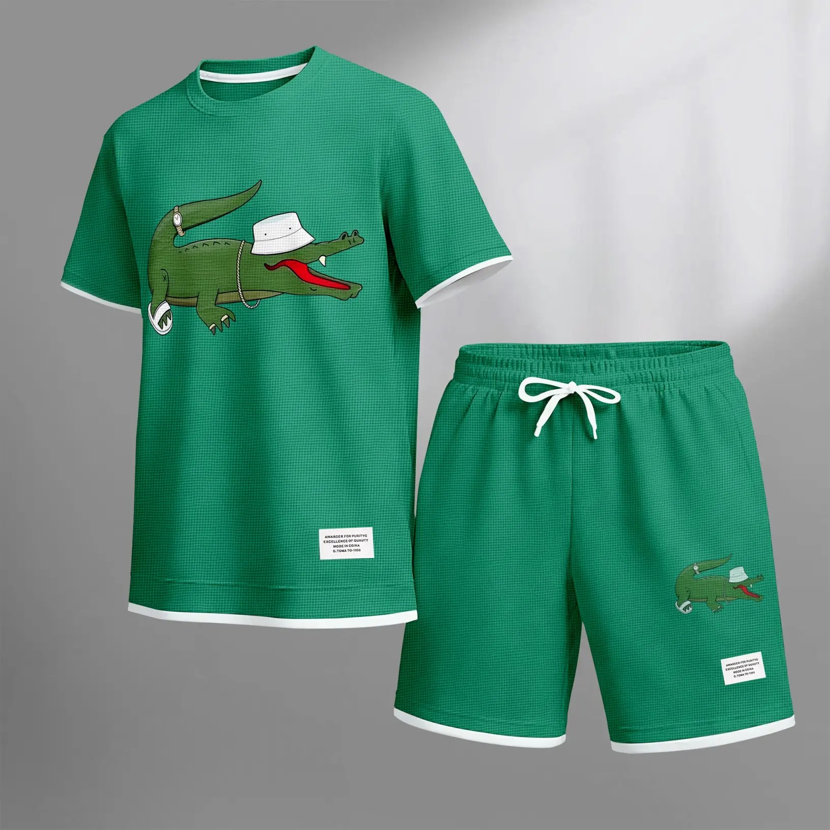 Men’s Waffle Knit 2-Piece Set – Breathable Short Sleeve Tee & Drawstring Shorts Casual Summer Outfit