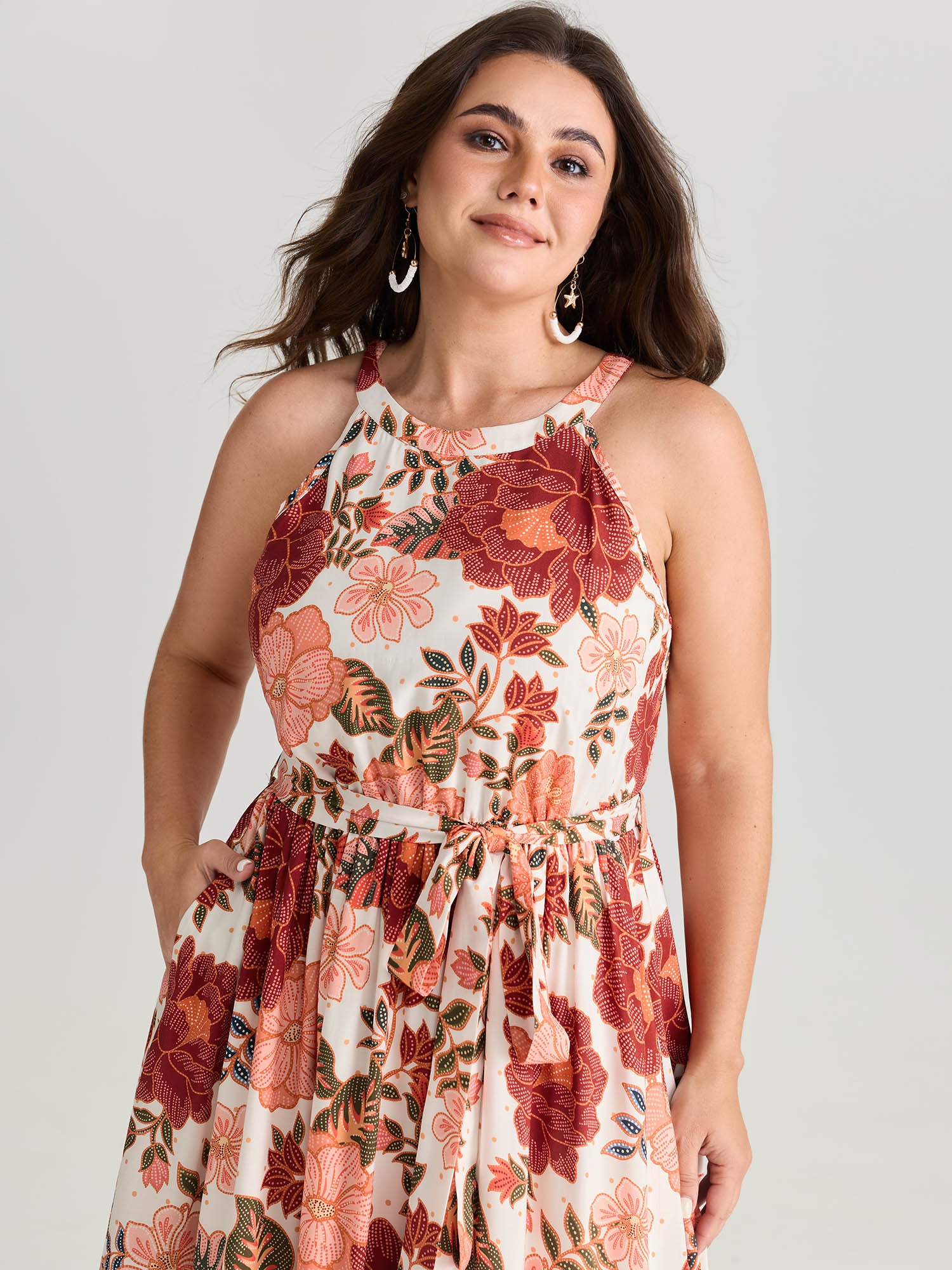 Floral Print Flowy Color Contrast Midi Dress