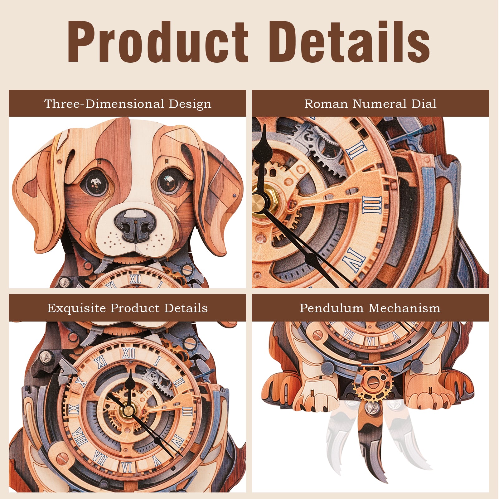 Cute Beagle â€“ DIY Wooden Clock , 3D Puzzle Craft Kit