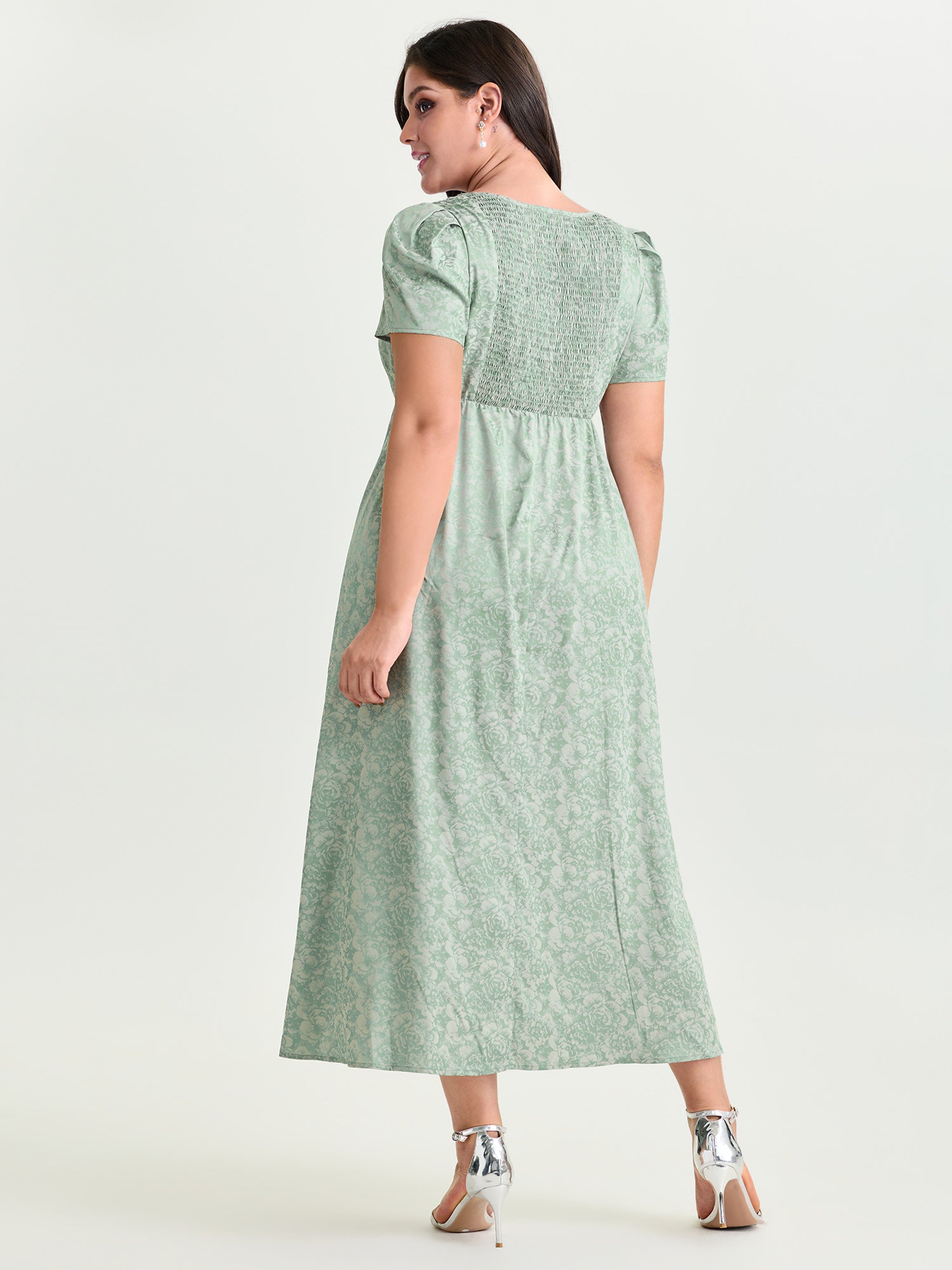 Floral Texture Square Neckline Party Maxi Dress