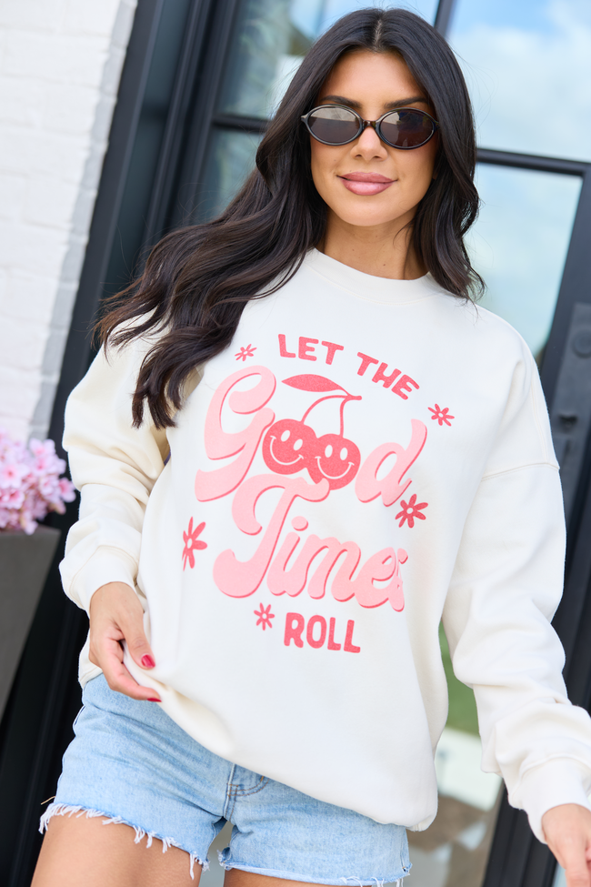 Let The Good Times Roll Cream Graphic Sweatshirt