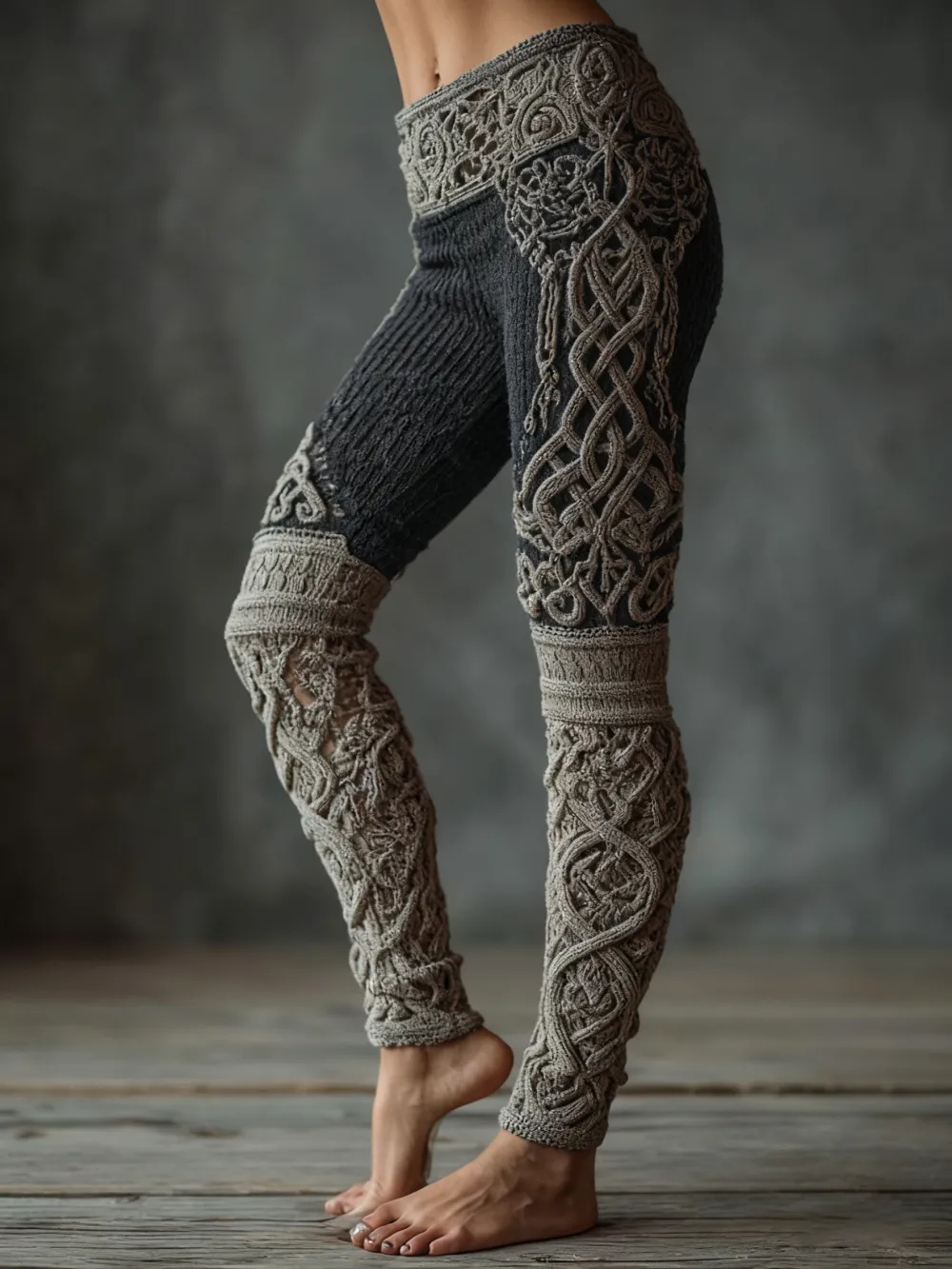 Vintage Viking Celtic Knit Art Knit Jacquard Cozy Leggings