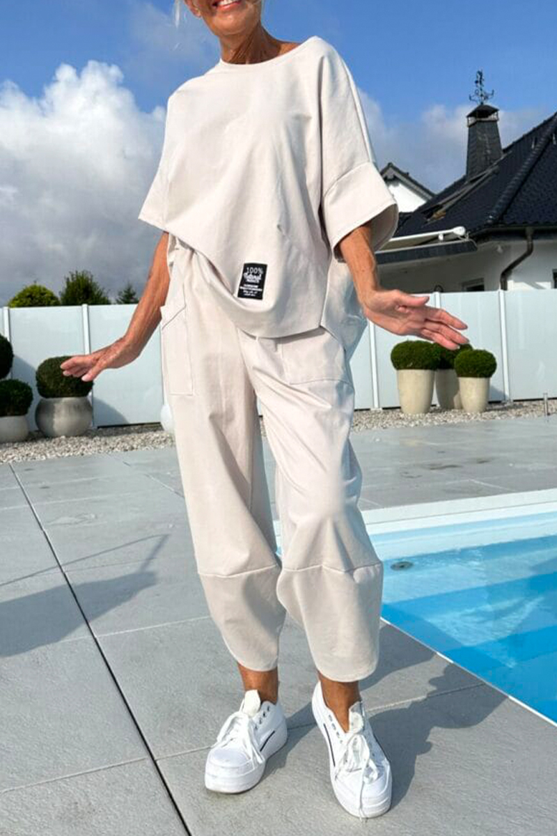 Women Round Neck Top + Pants Casual Suit