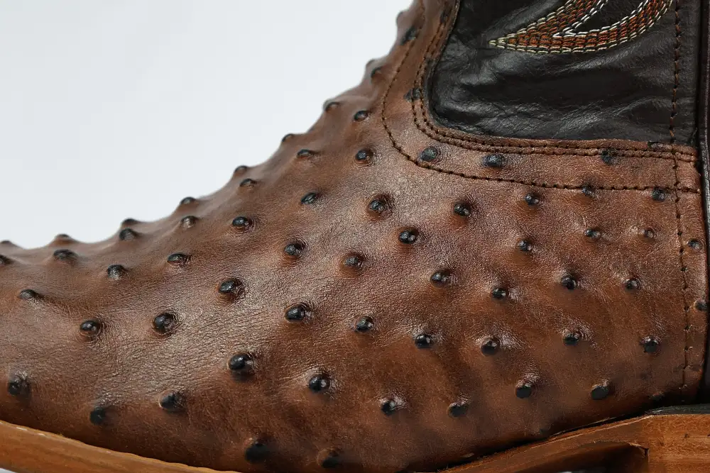 Brown Ostrich Leather Boots — Square Toe