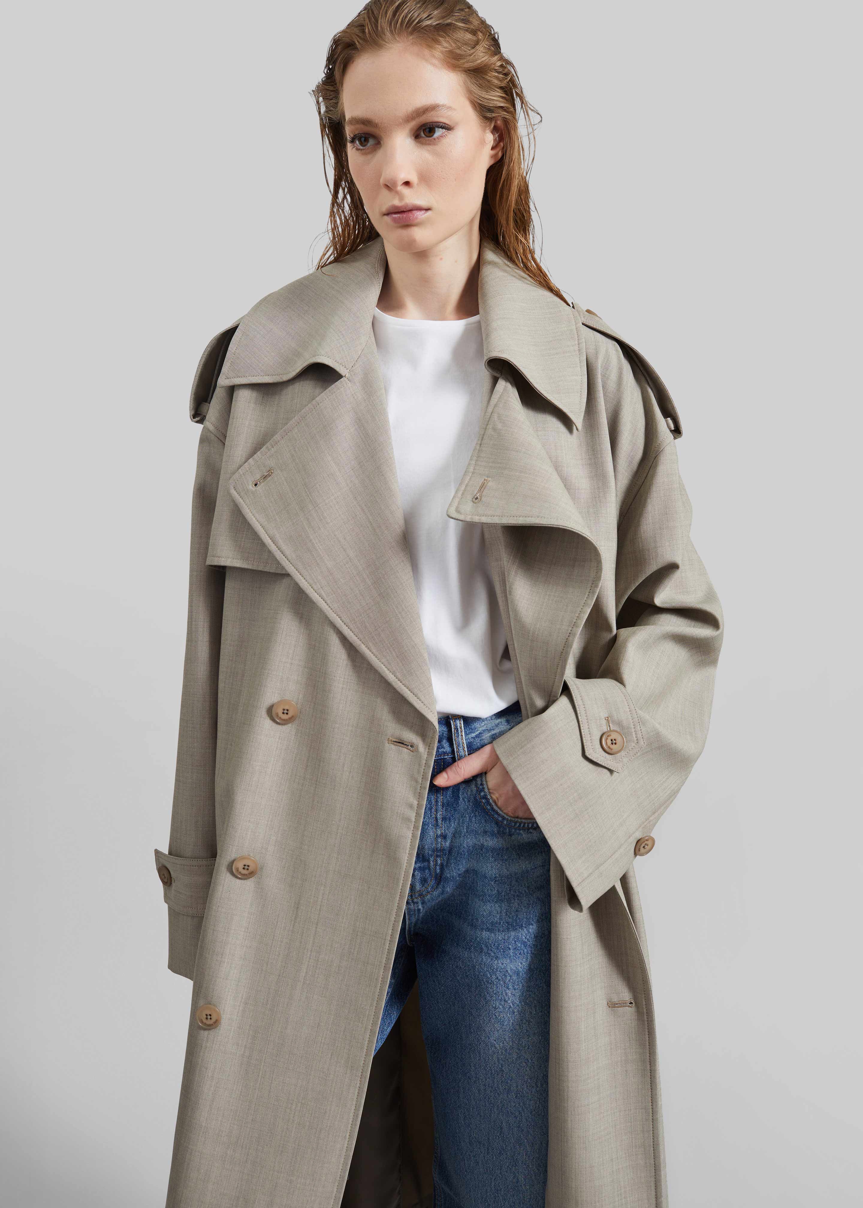 Dursley Oversized Trench Coat - Beige Melange