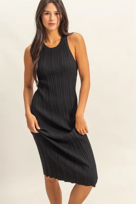 Round Neck Bodycon Ribbed Knit Dress