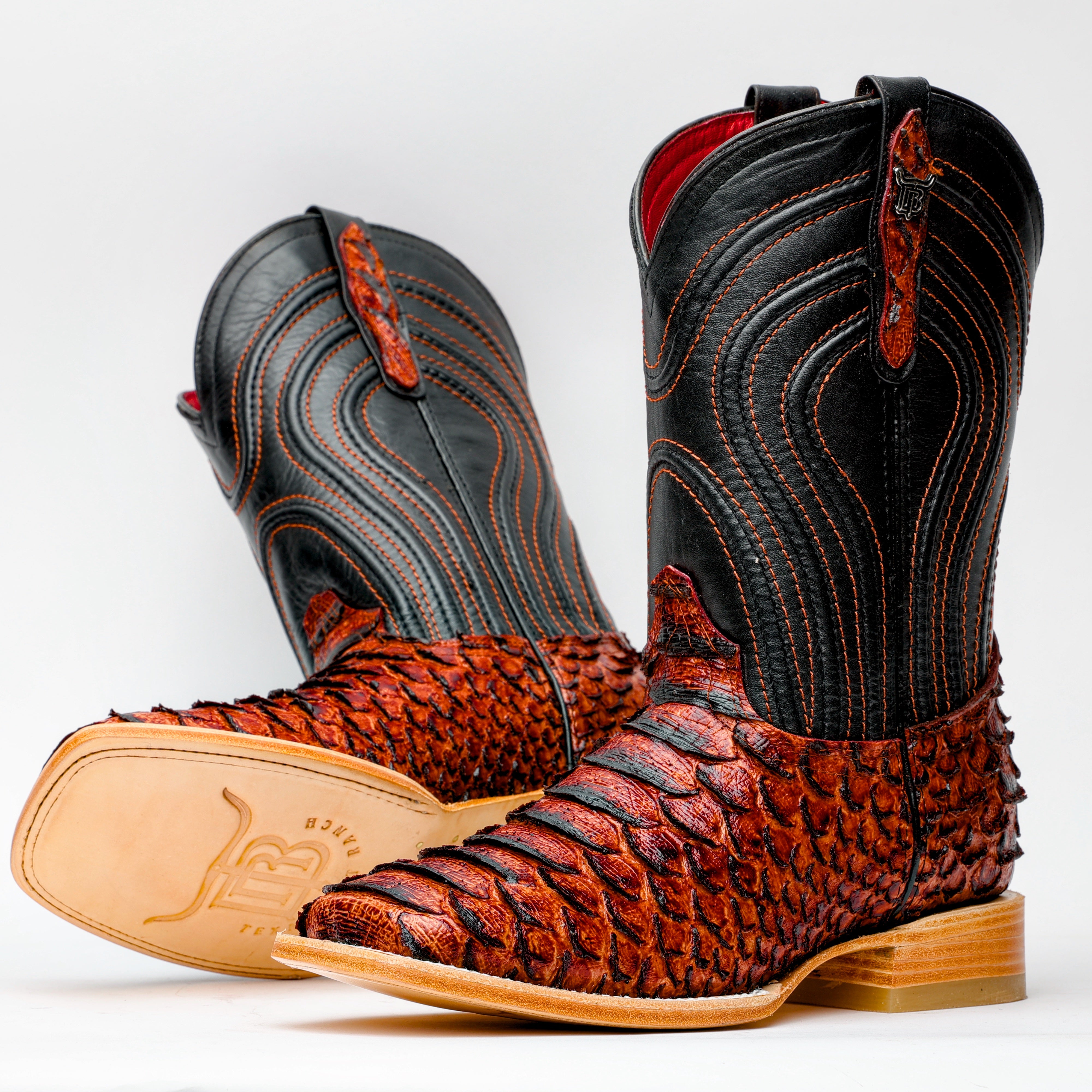 Cognac Jumbo Python Leather Boots - Square Toe