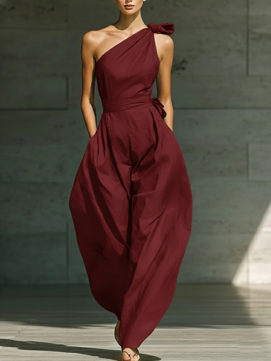 Elegant Off-the-shoulder Loose Linen Jumpsuit