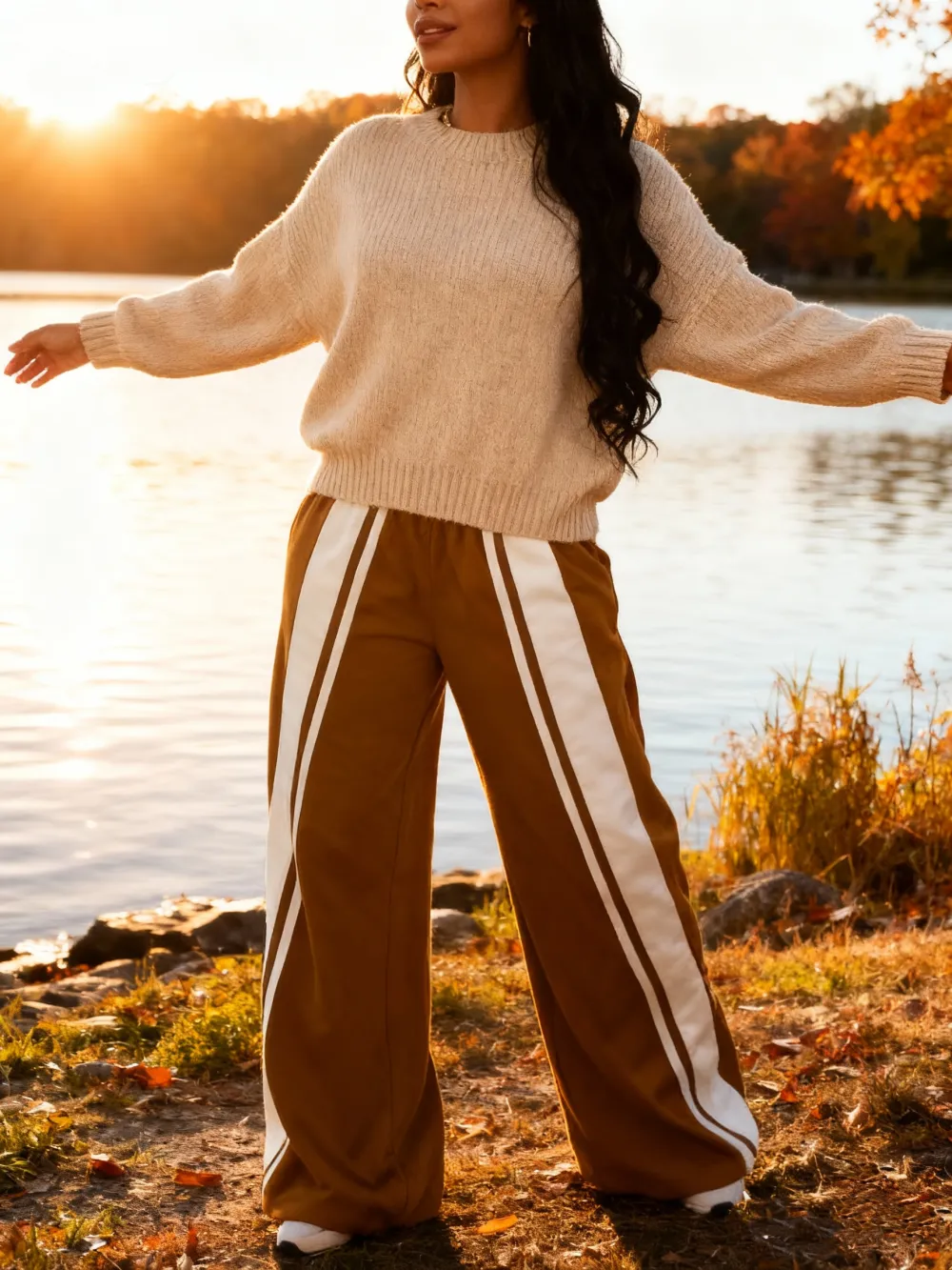 Woman Stripe Wide Leg SweatPants