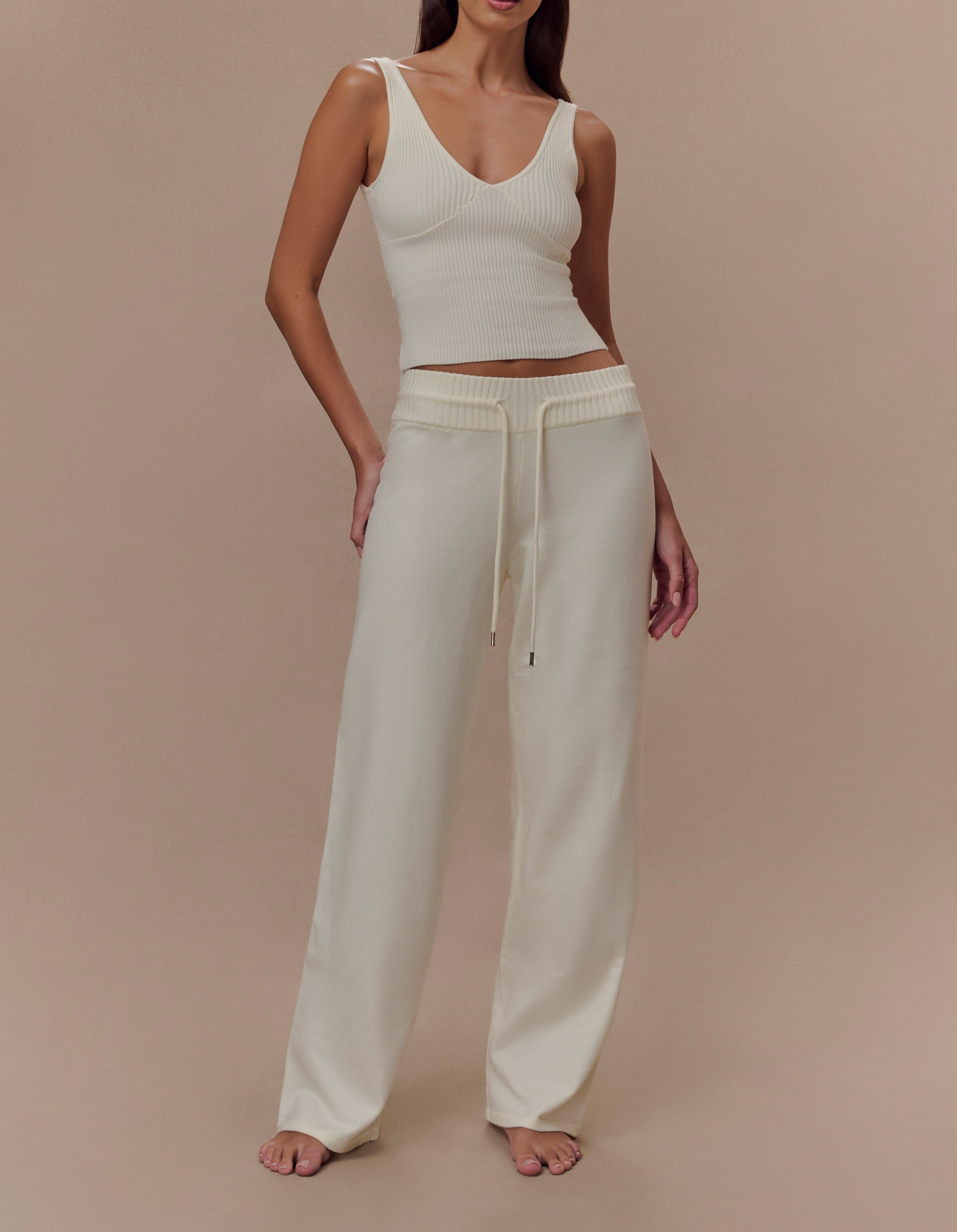 Ivory Knit Wide Leg Pants