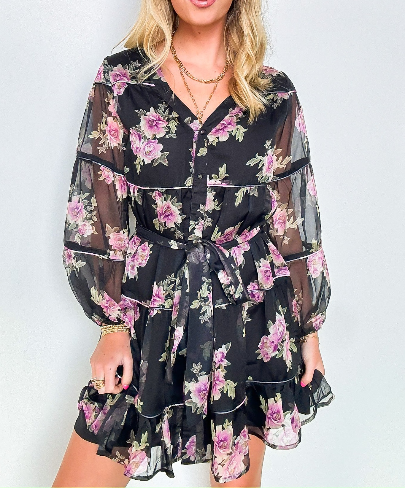 Long Sleeve Floral Button Up Dress