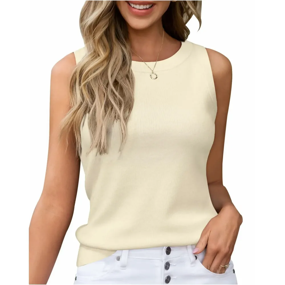 Womens Tank Tops Spring Summer Sleeveless Crew Neck Soft Sweater