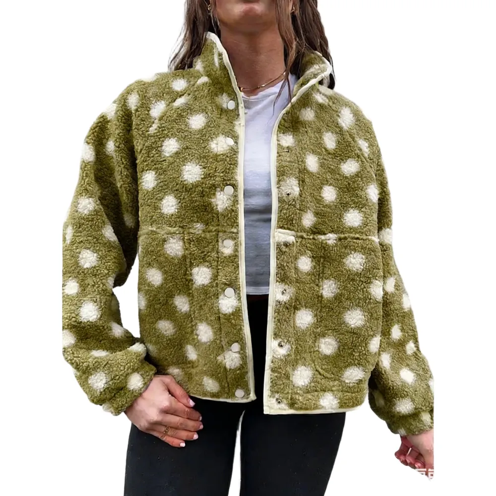 Womens Fall Winter Fleece Jacket Dot Pattern