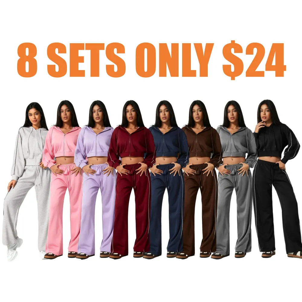 Women’s Hooded Tracksuit Set (Cropped Hoodie + Wide Leg Pants)