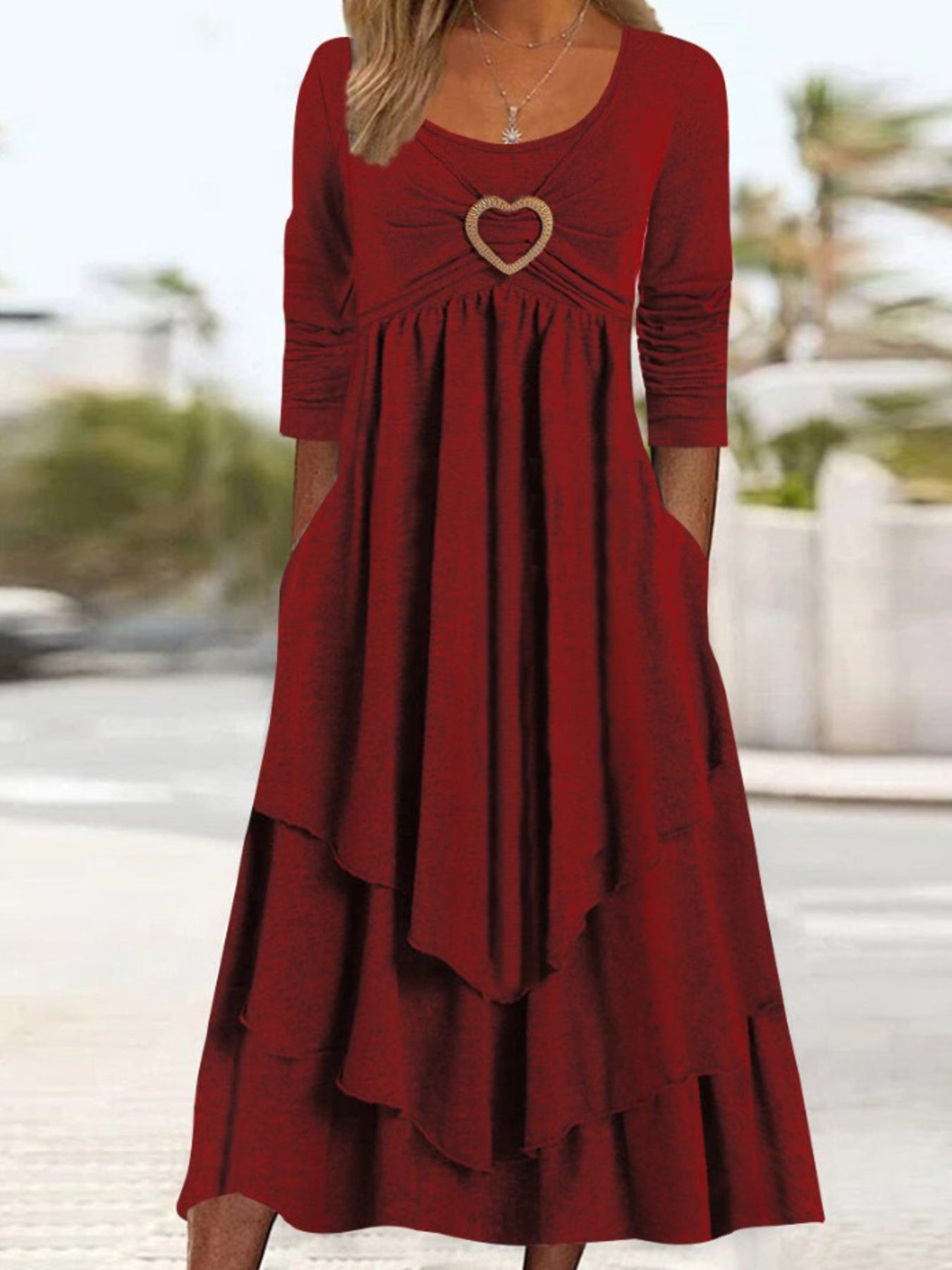 Full Size Heart-Decor Layered Midi Dress Plus Size