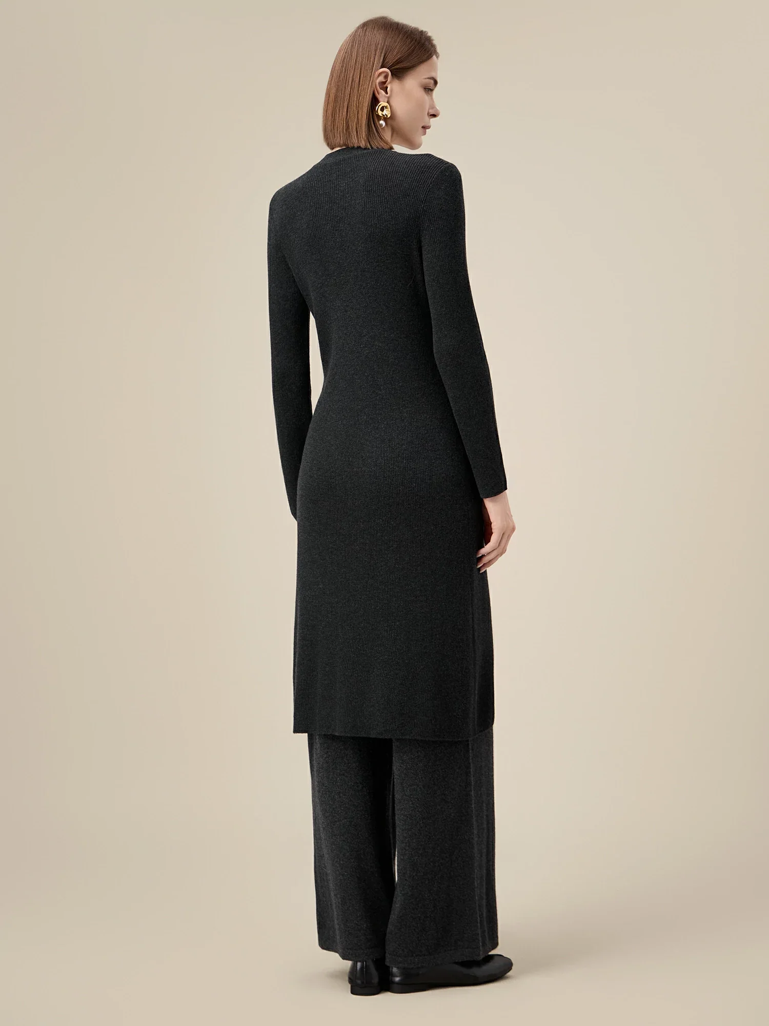 Silk & Wool Long Sleeve Button Down Knit Dress