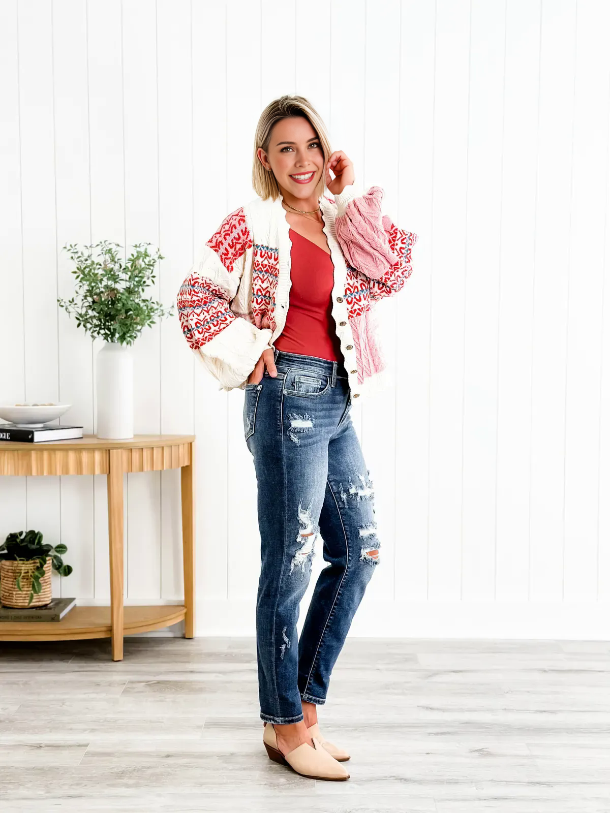 Tummy Control Distressed Cuffed Boyfriend Jeans