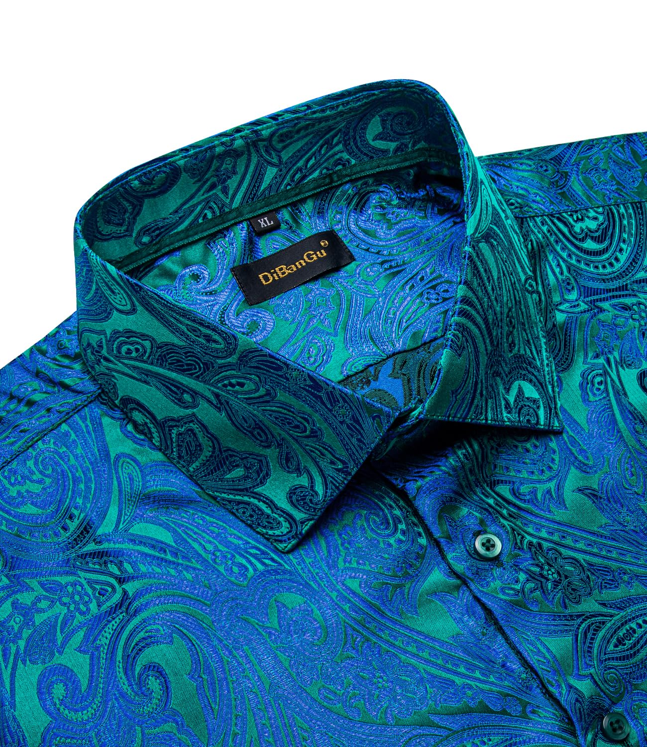 Men's Paisley Dress Shirt Long Sleeve Wrinkle Free Button Down Cowboy Shirts - Blue&green&paisley
