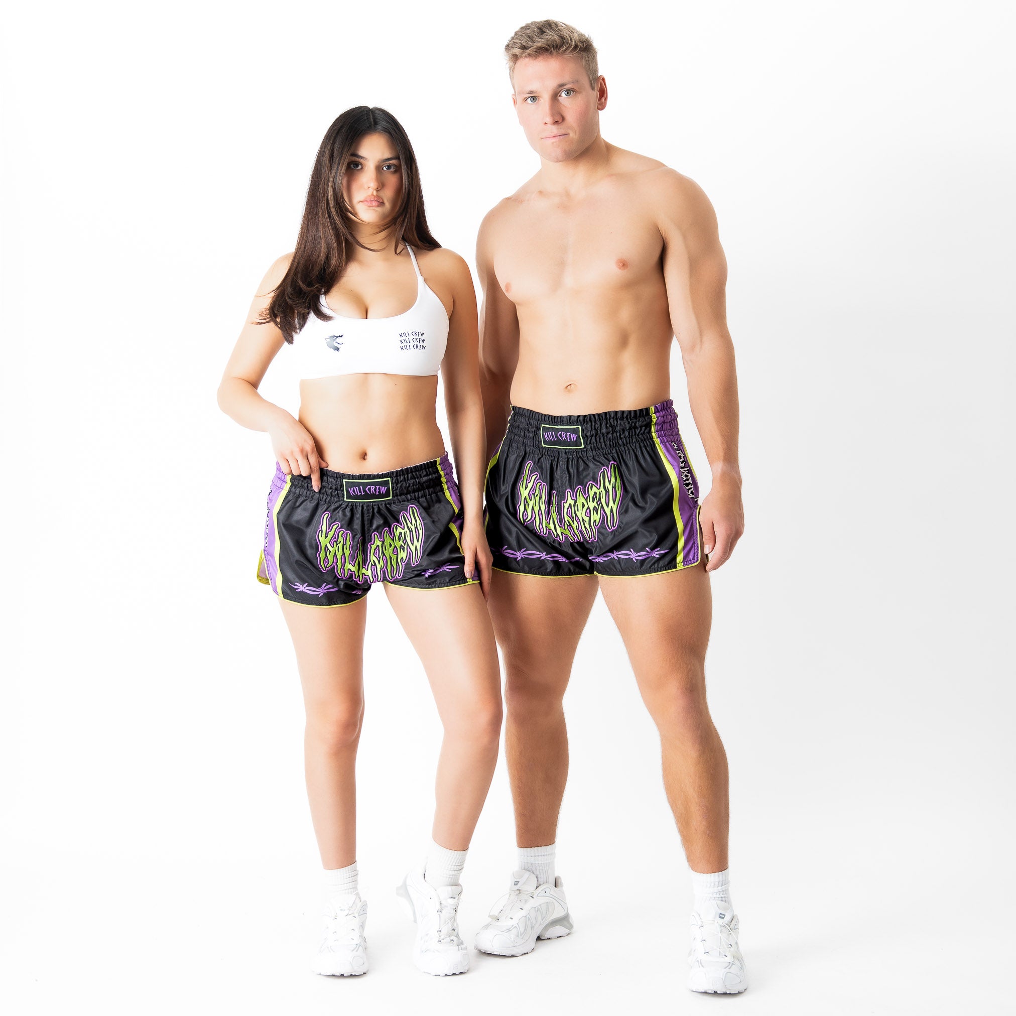 RETRO THAI FIGHT SHORTS - BLACK / PURPLE