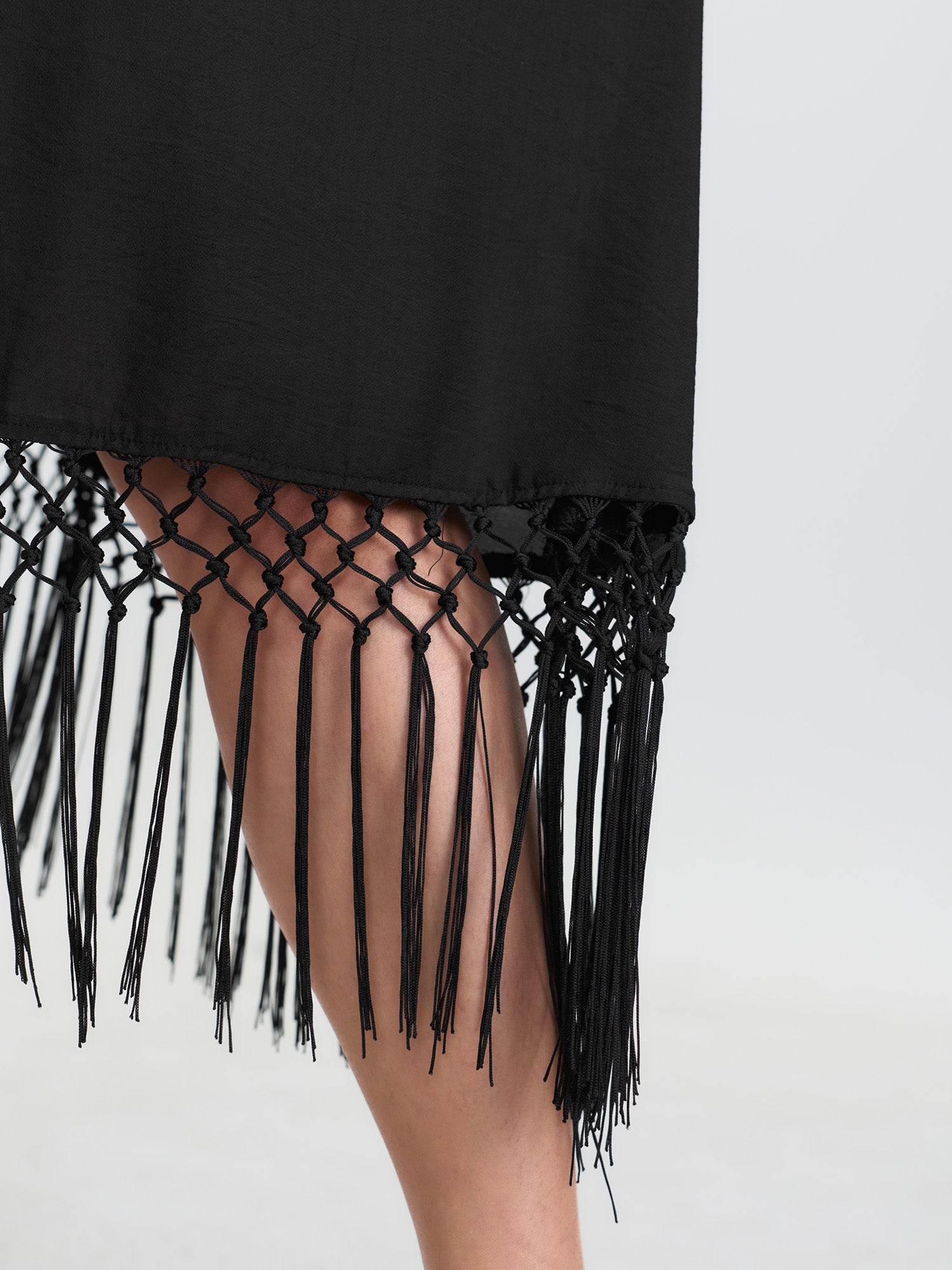 Tassel Hem Neck Tie Mini Dress