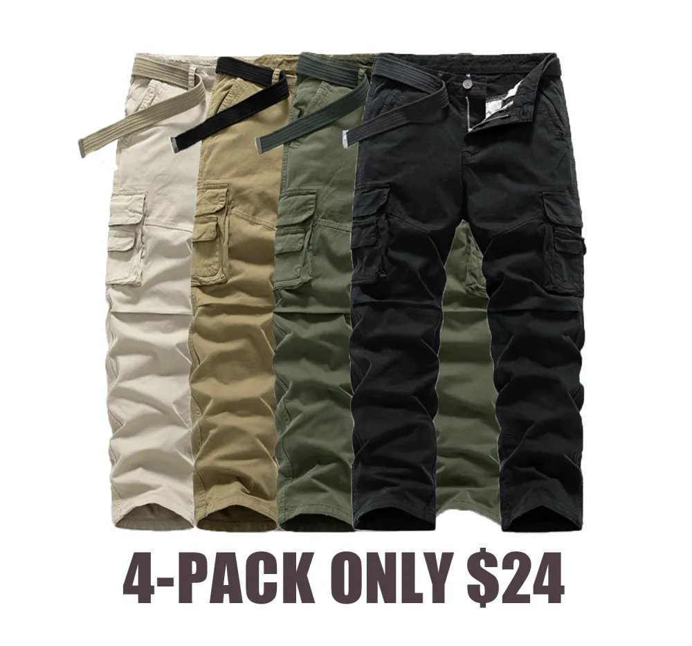 Men's Casual Straight-Leg Cargo Pants with Belt – Multi-Pocket, All-Season Comfort for Daily Streetwear