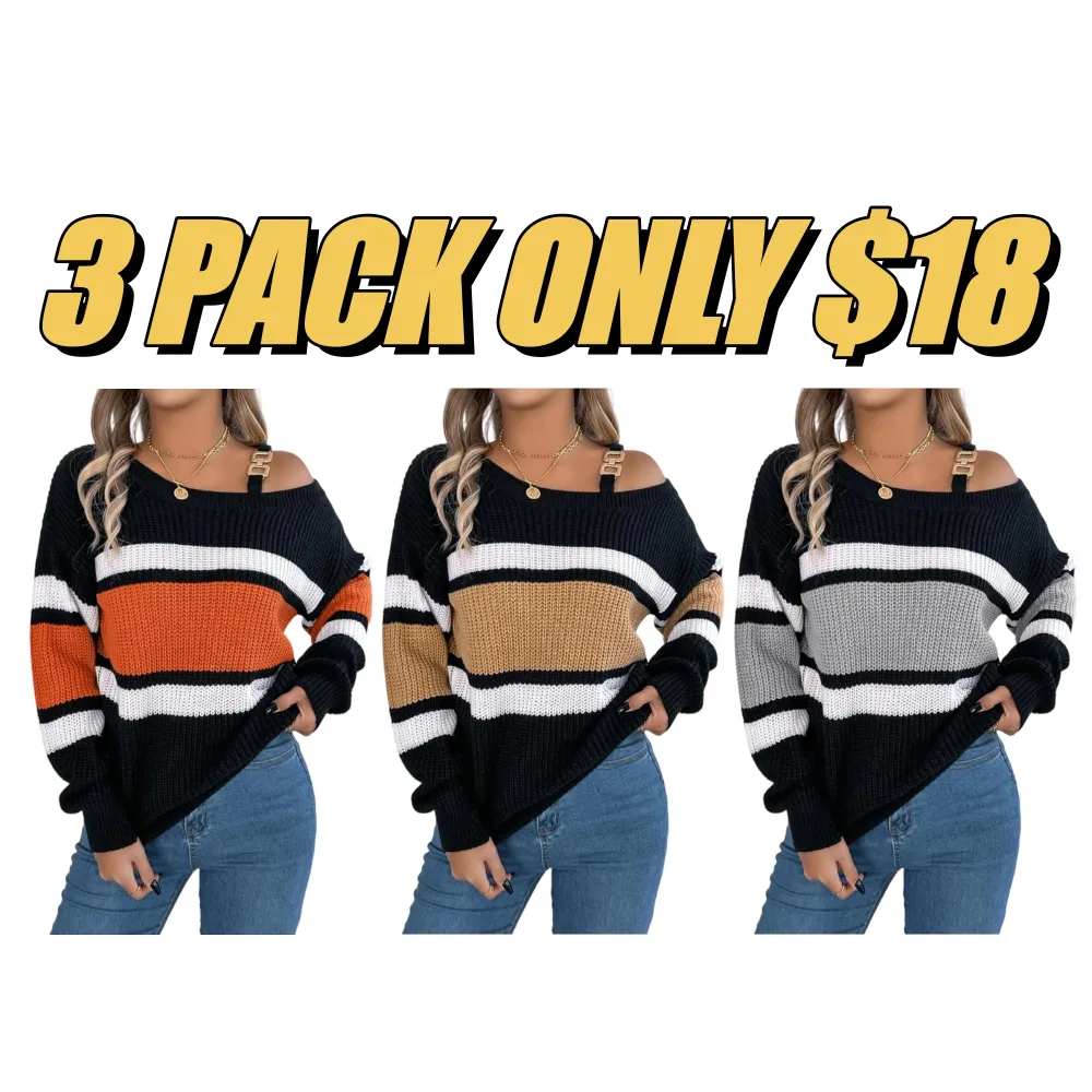 Women's Asymmetrical Neck Buckle Sweater