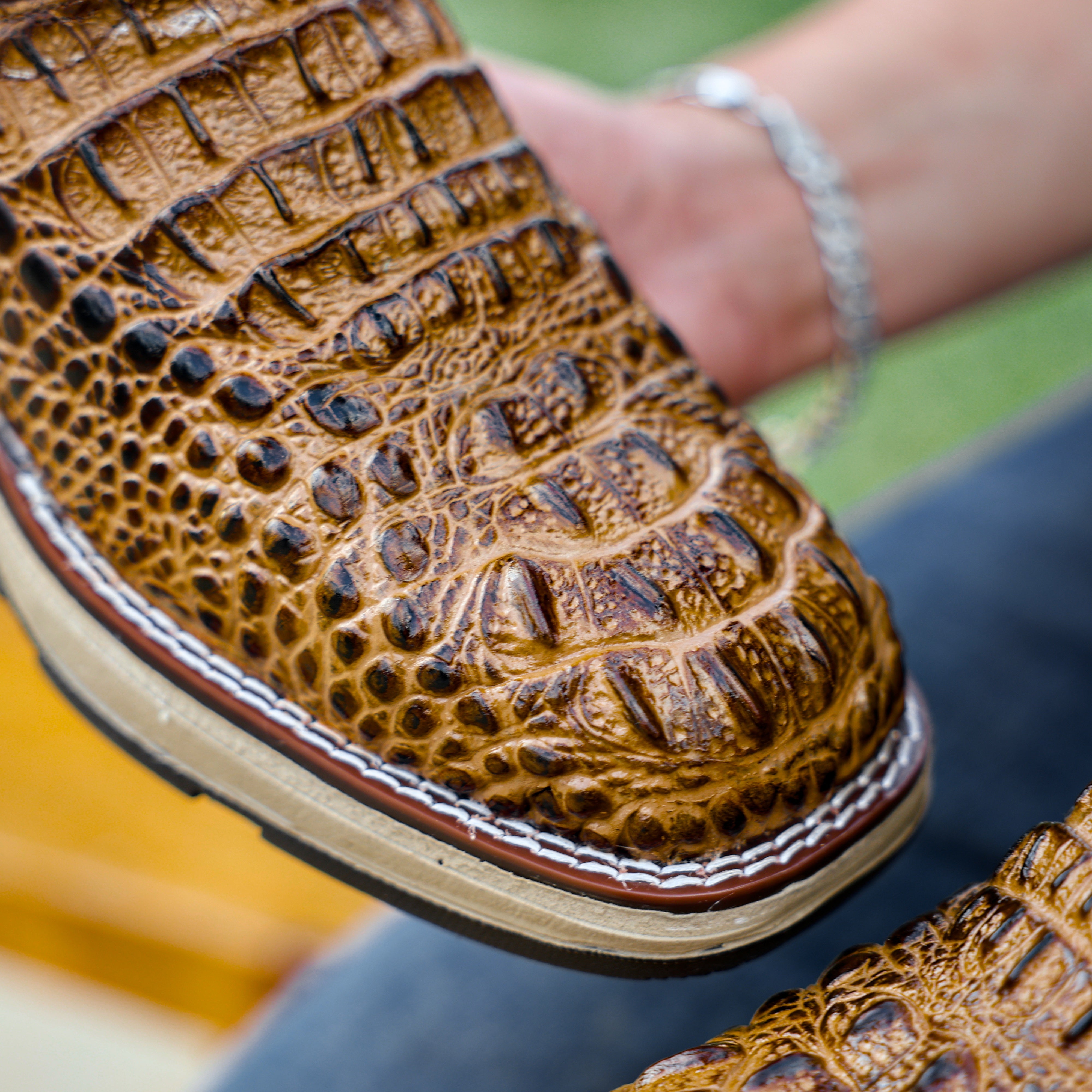 Honey Caiman Neck Leather Boots With 3D Lightweight Sole - Composite Toe