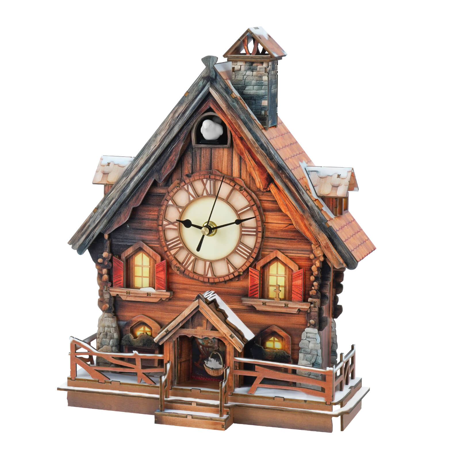 Cuckoo Chiming Swiss Chalet â€“ DIY Wood Clock, 3D Puzzle Kit