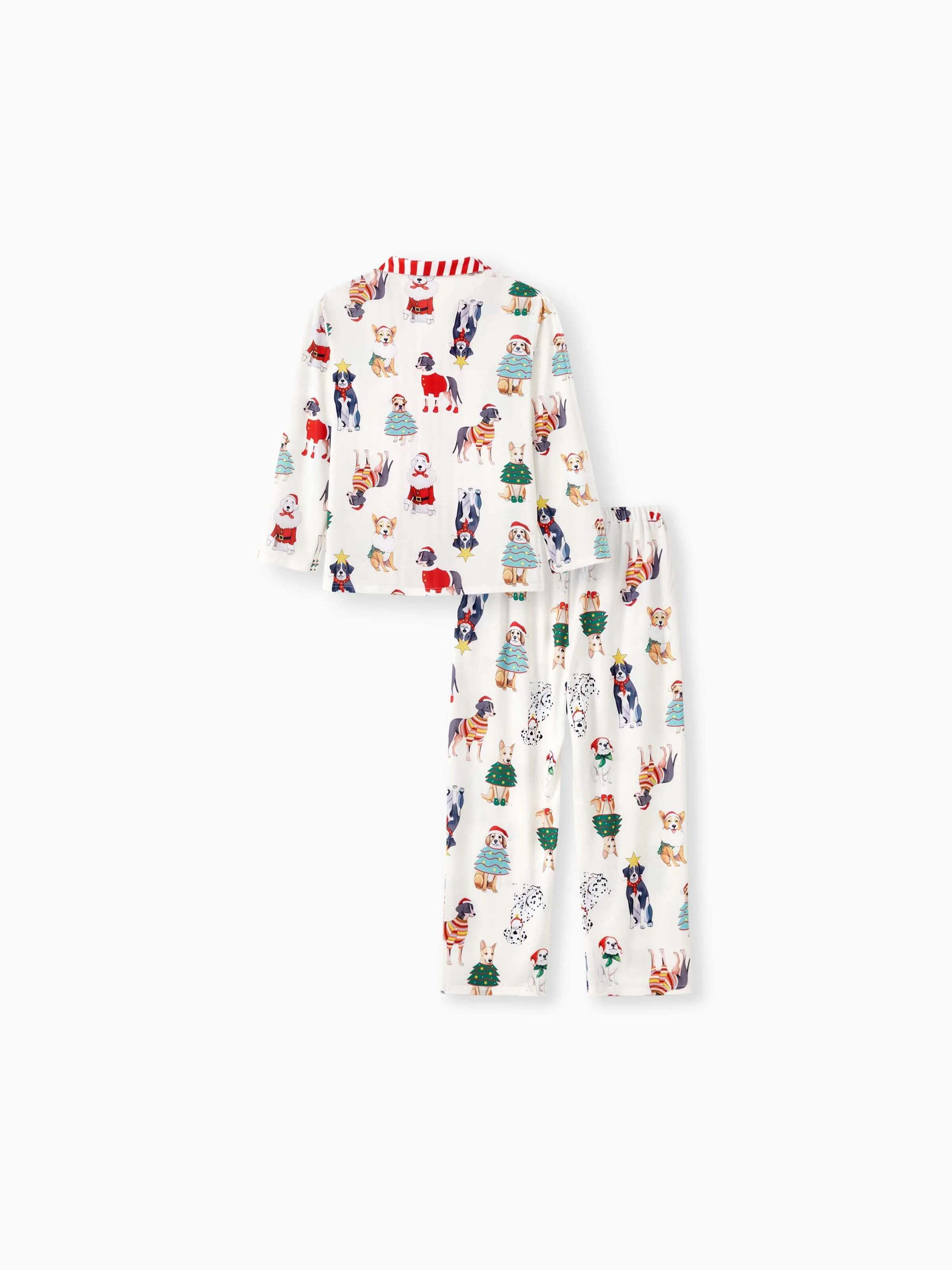 Christmas Pajamas Family Matching Cute Xmas Dog Collared Pajamas Sets with Christmas Socks LightApricot