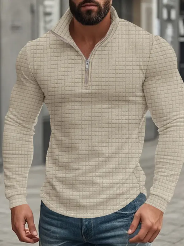 Men’s Solid Color Waffle Weave Pullover