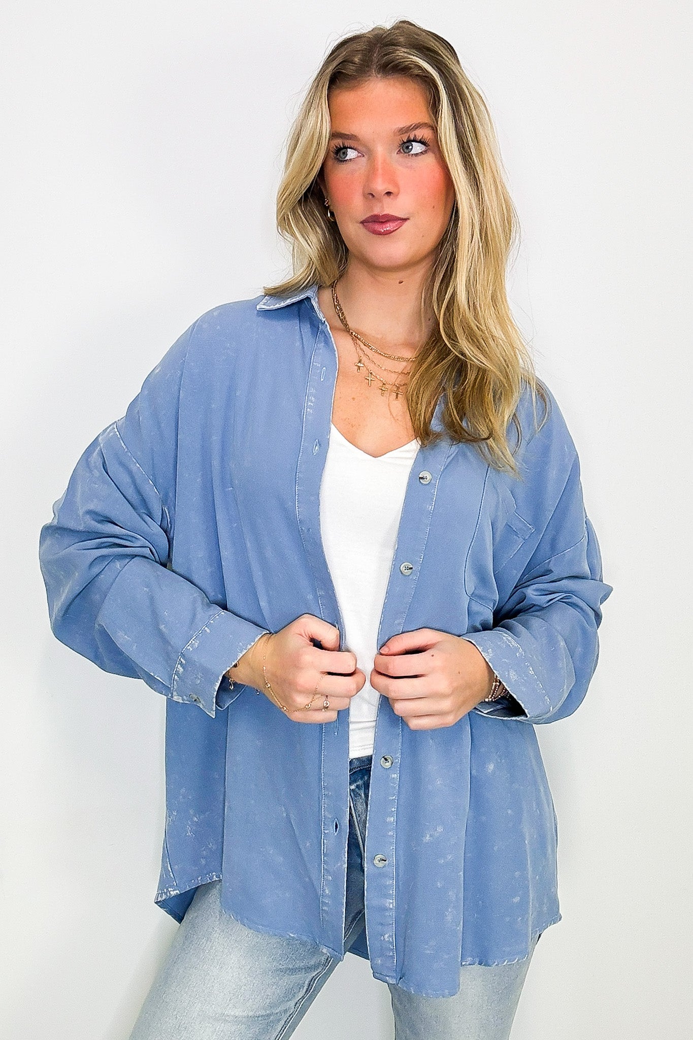 Mineral Wash Button Down Top