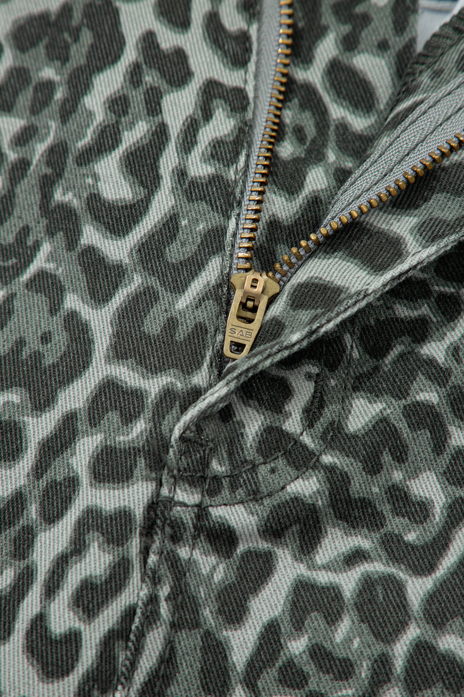 Gray Leopard Frayed Edge Wide Leg High Waist Jeans