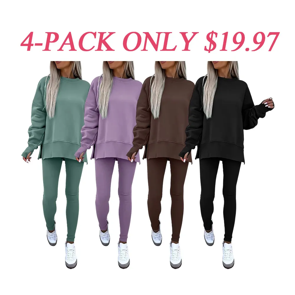 🔥6 PACKS $23🔥-Women's Drop-Shoulder Split Hem Sweatsuit Set