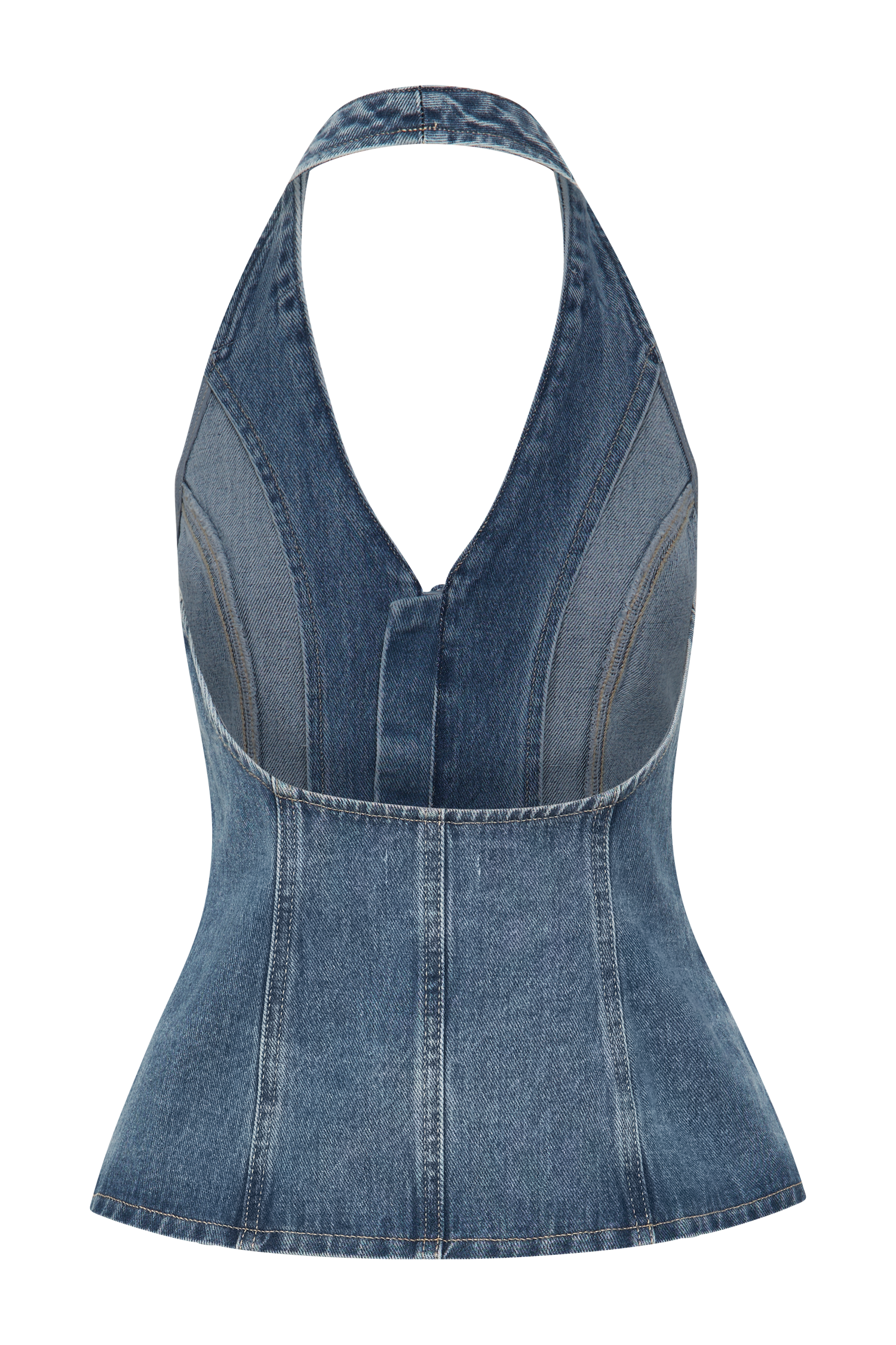 Blue Button Front Halter Denim Longline Top
