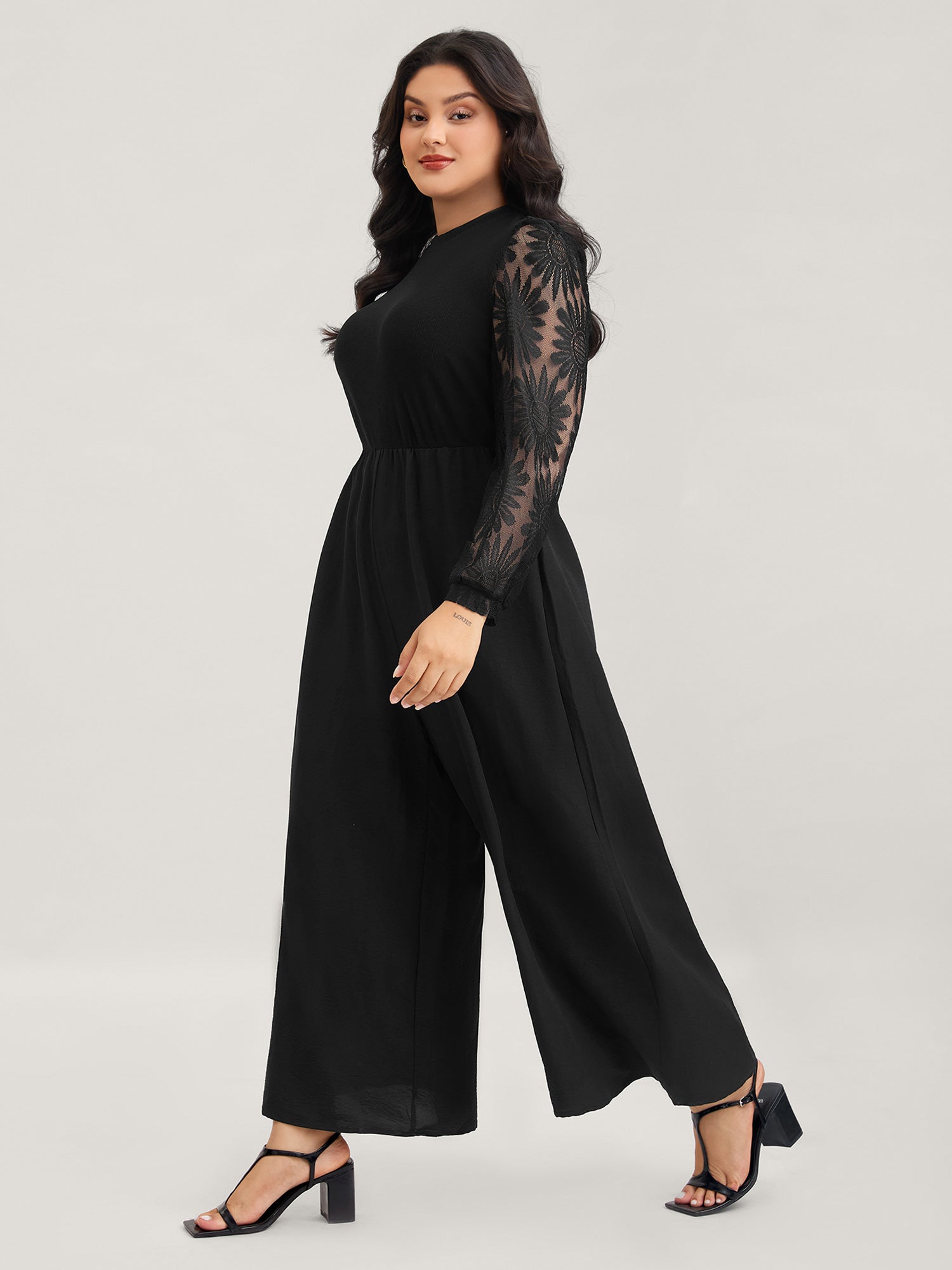 Crochet Lace Mesh Mock Neck Jumpsuit