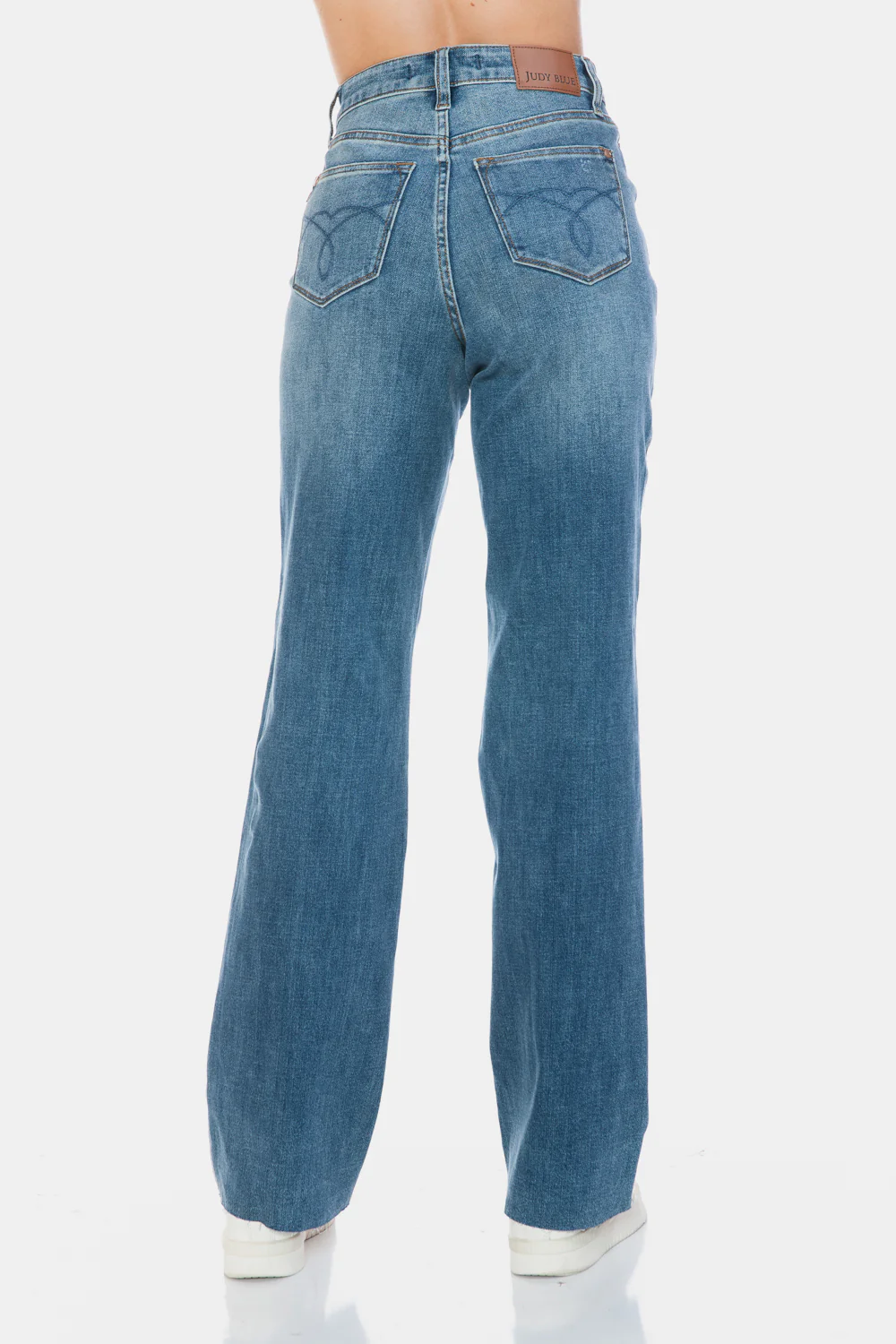 Blue Full Size Tummy Control Cut Raw Hem Straight Jeans