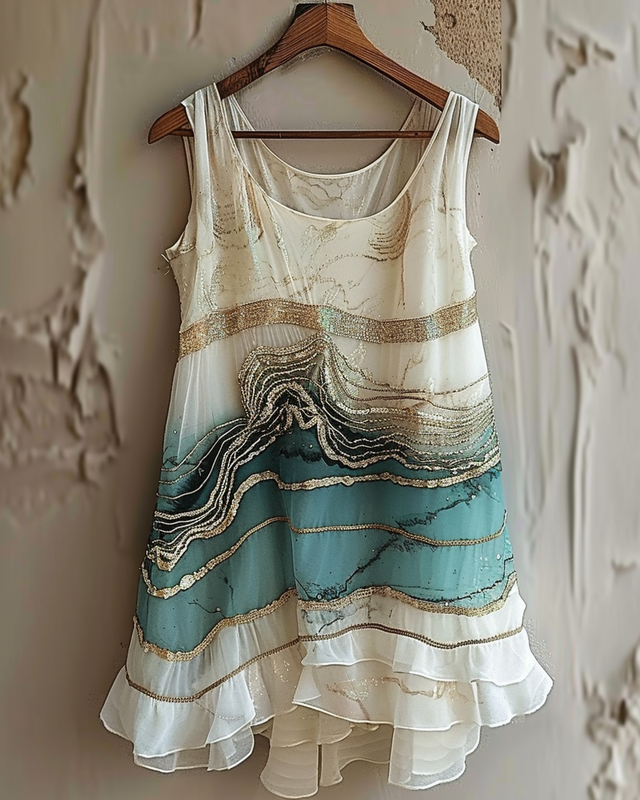 Summer vacation handmade gilded fun chiffon dress  0bce