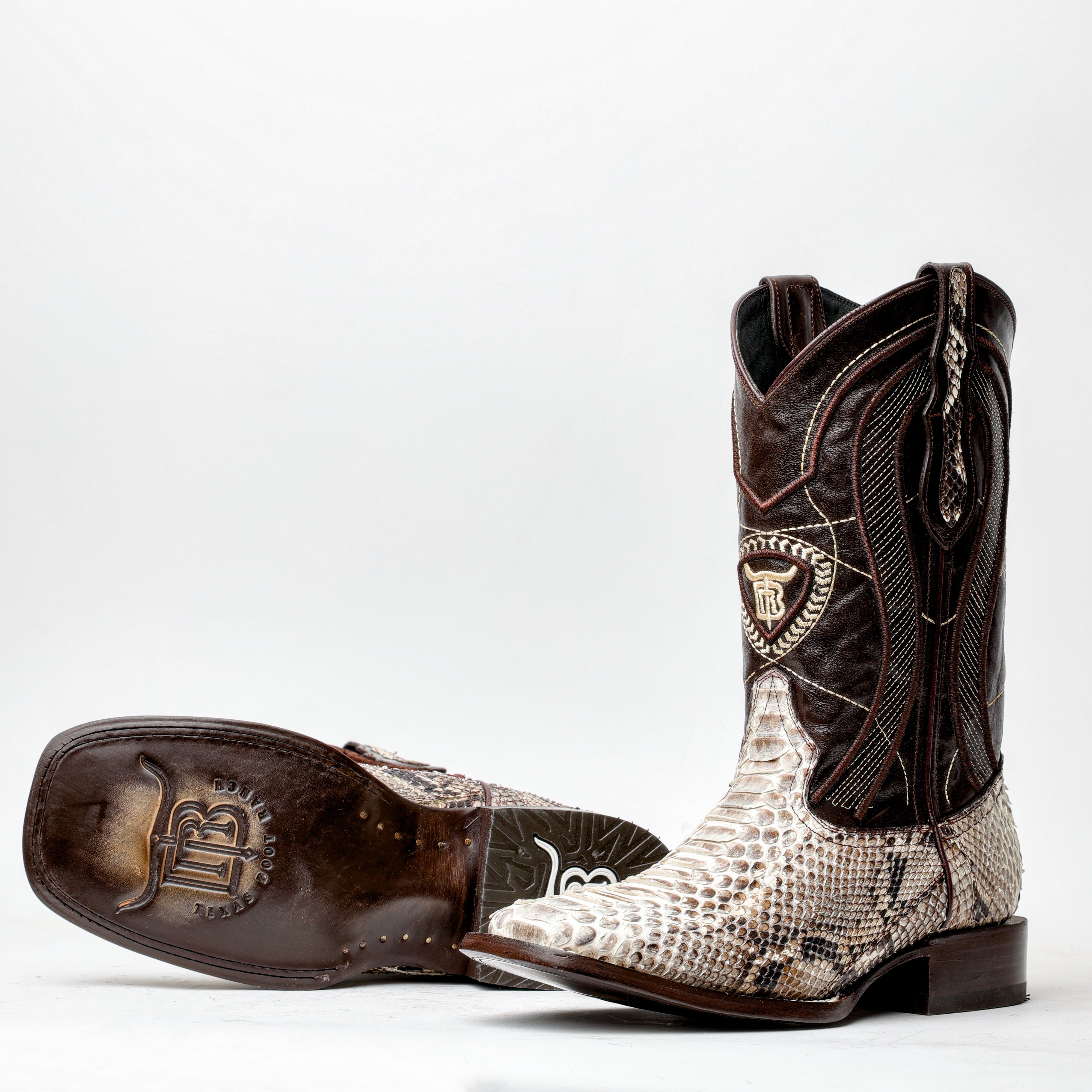 Genuine Natural Python Boots - Square Toe