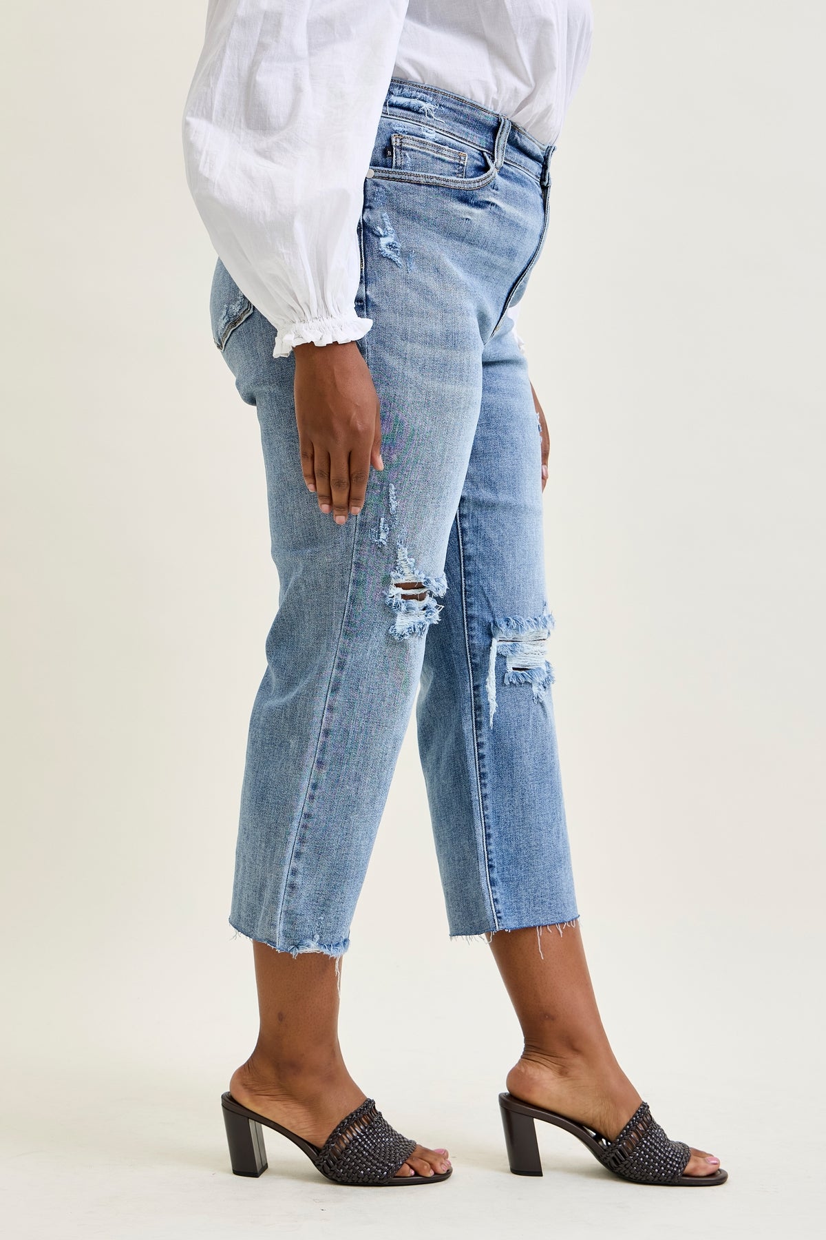 Celeste High Rise With Distressed Crop Wide Leg - PLUS