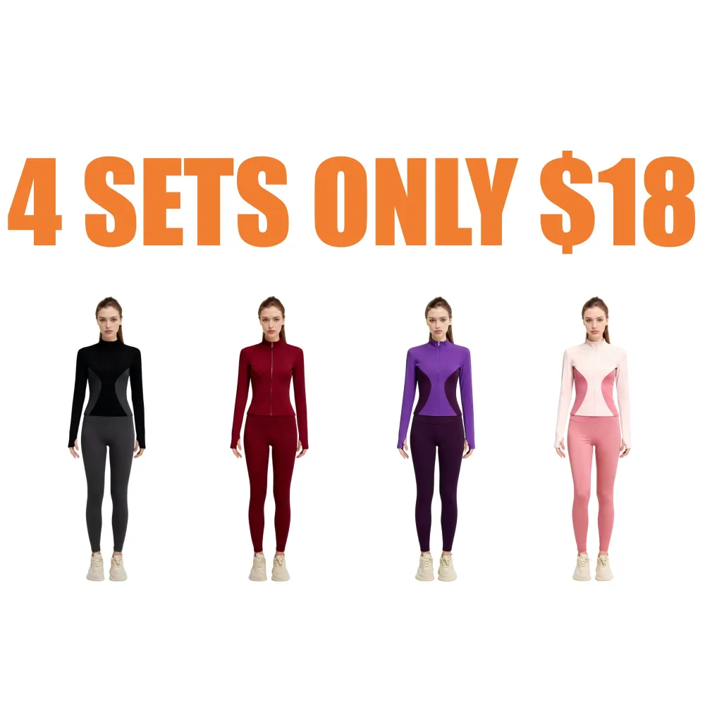 Women's Solid Zip Up Mock Neck Sports Jacket & High Waist Leggings Set