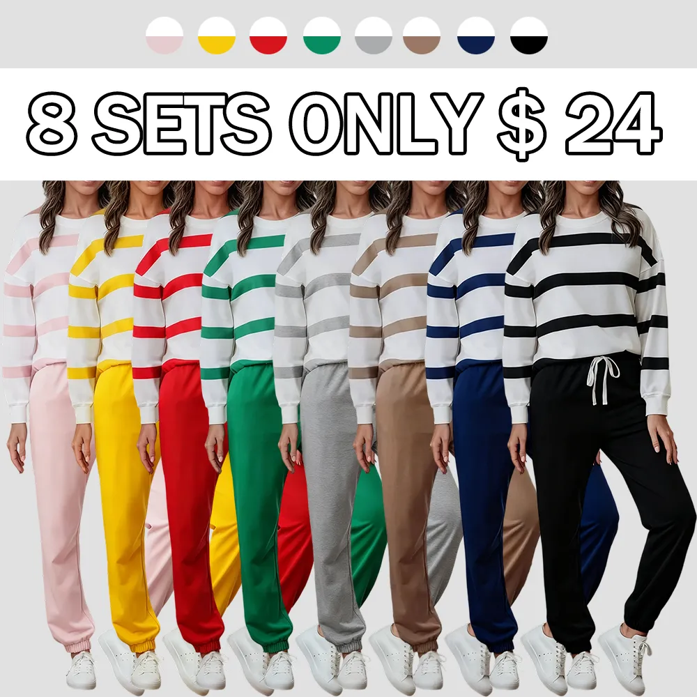 Comfortable Striped Pullover And Jogging Pants Set