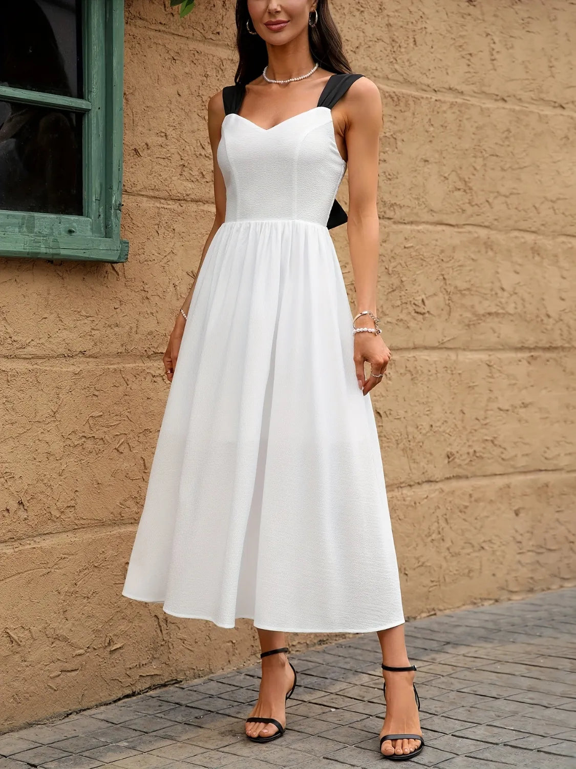 Sweetheart Neck Wide Strap Midi Dress