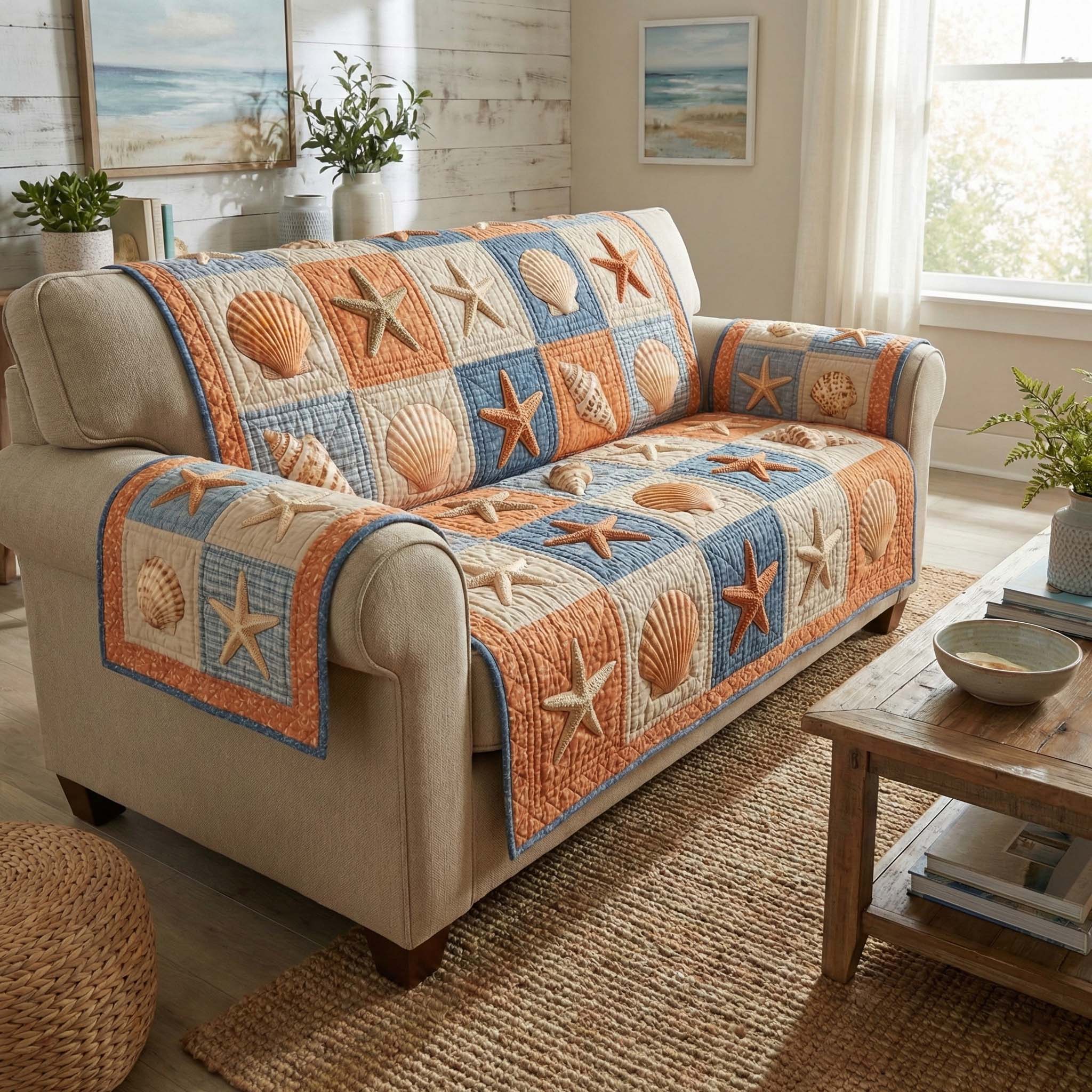 Seaside Patchwork Quilted Sofa Cover GFTOQM2635