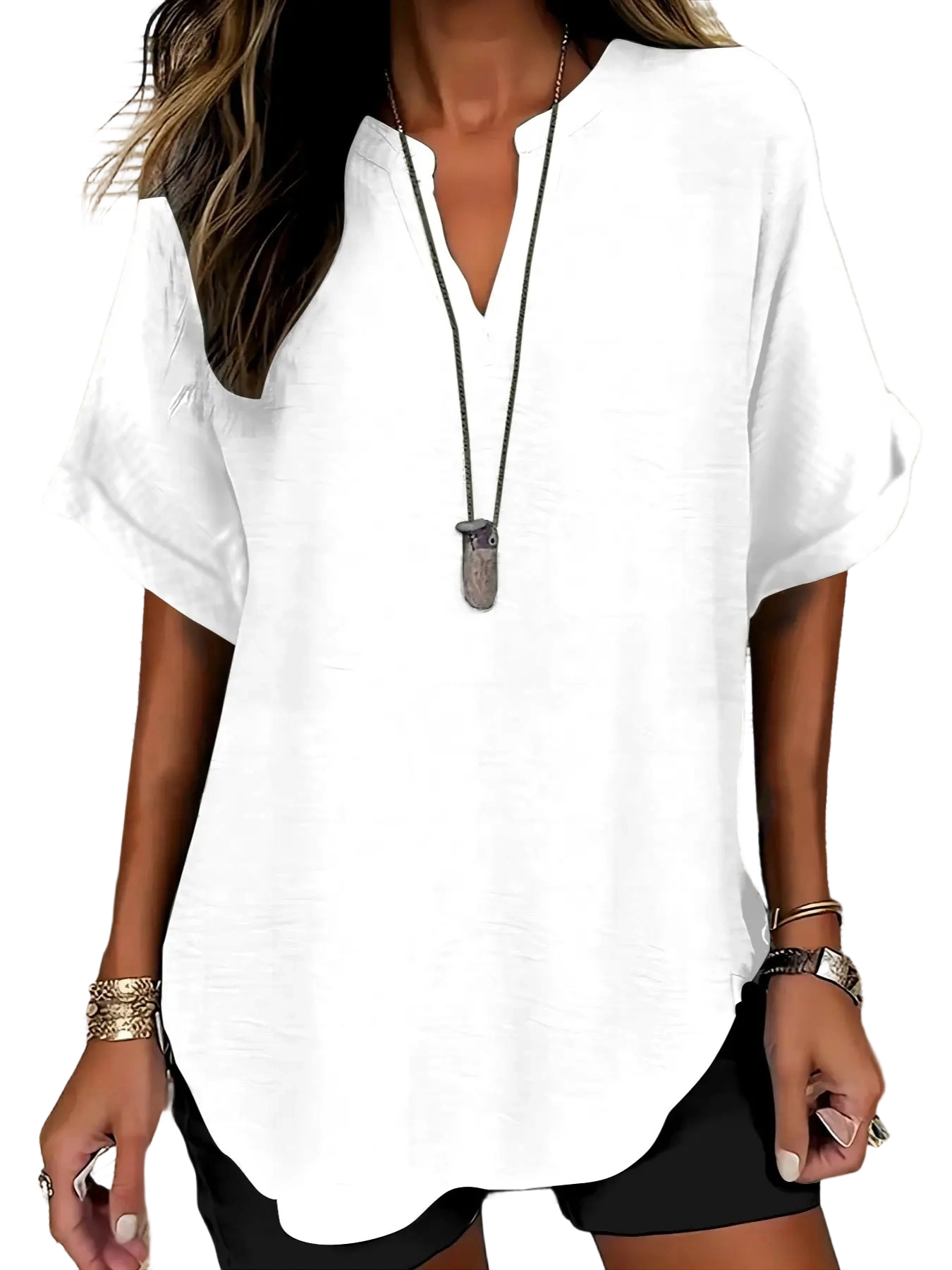 Women's Plain Short Sleeve Blouse, Casual Solid Color Top for Daily Wear, Ladies Clothes for All Seasons