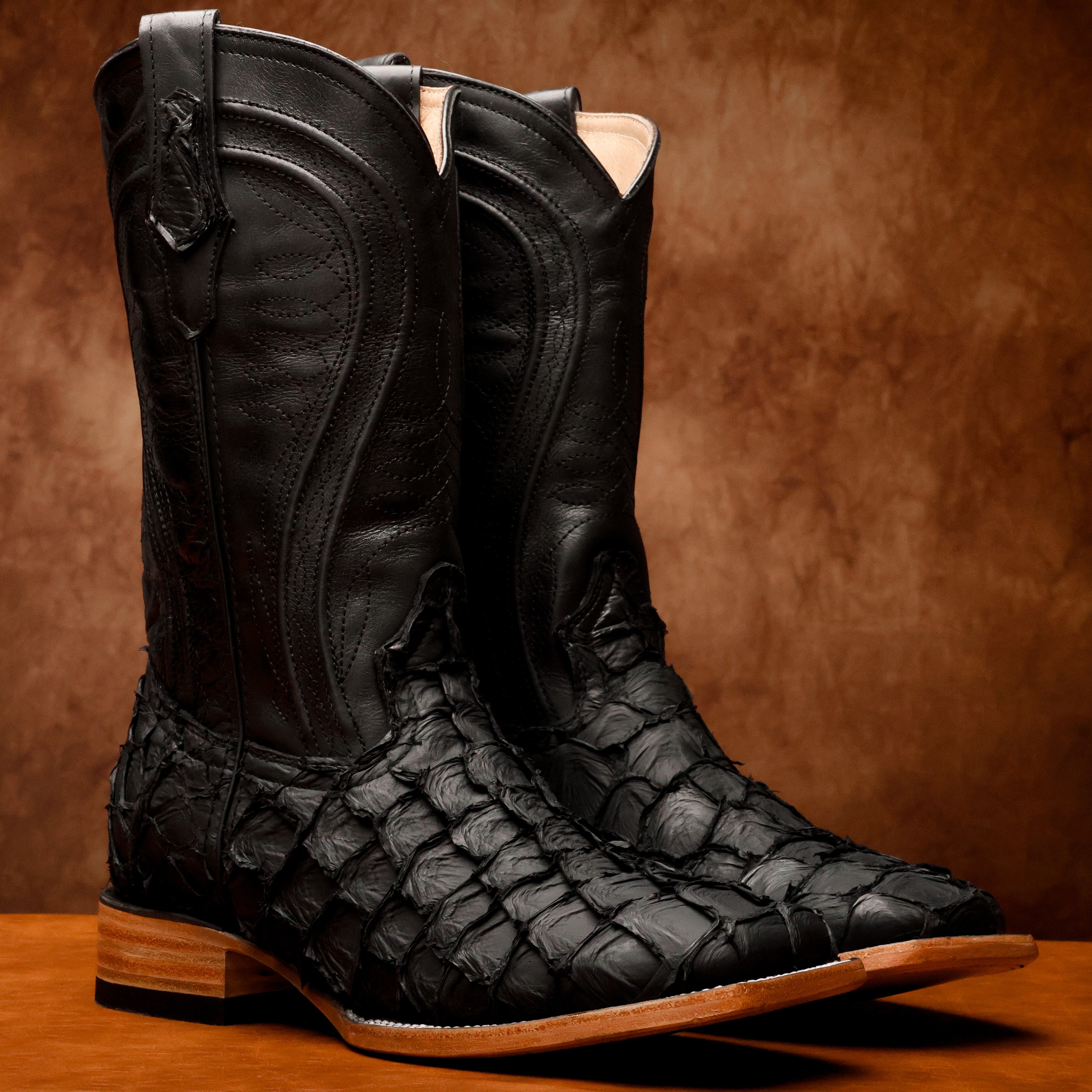 AUTHENTIC Black Pirarucu Boots - Square Toe