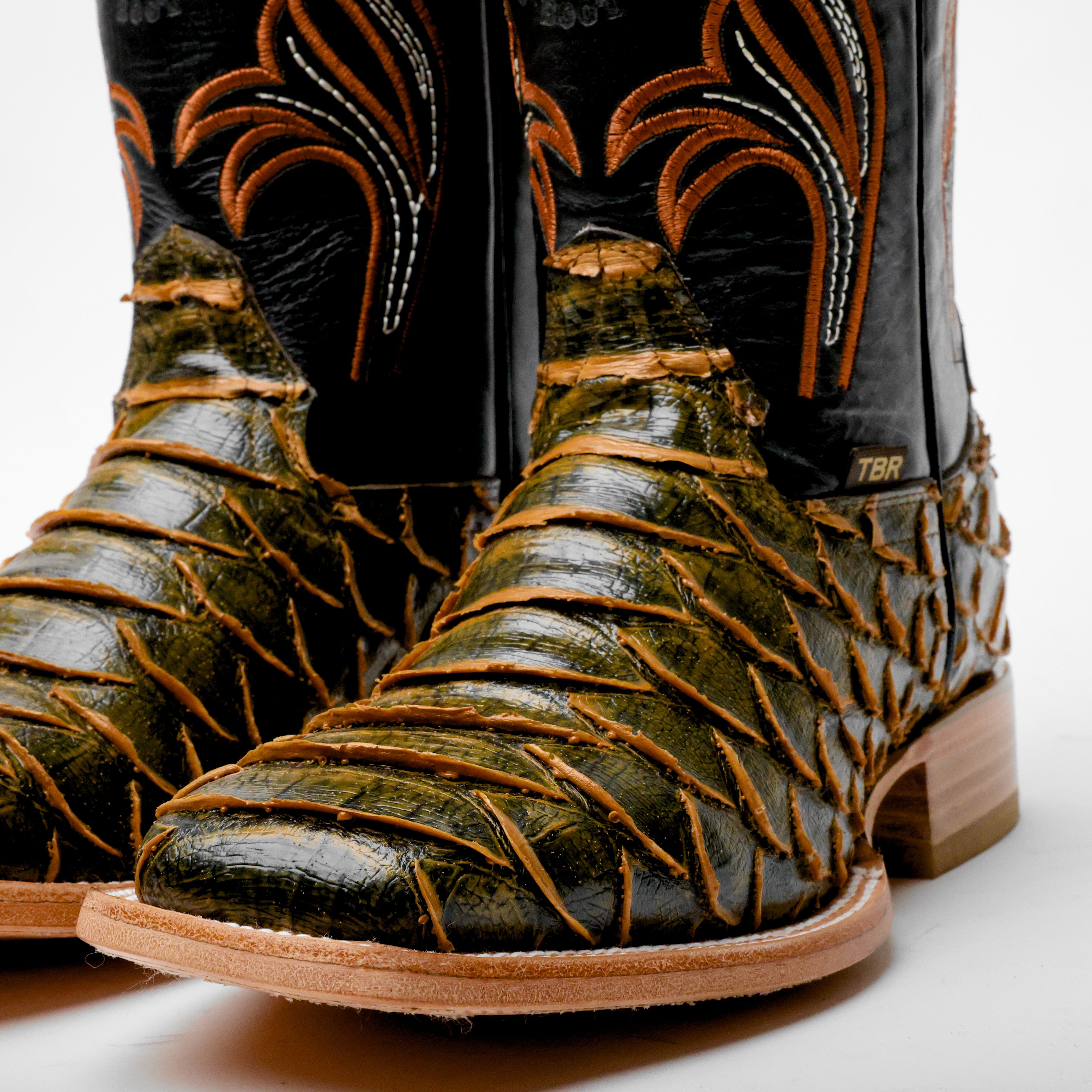 Rustic Honey Jumbo Python Leather Boots - Square Toe