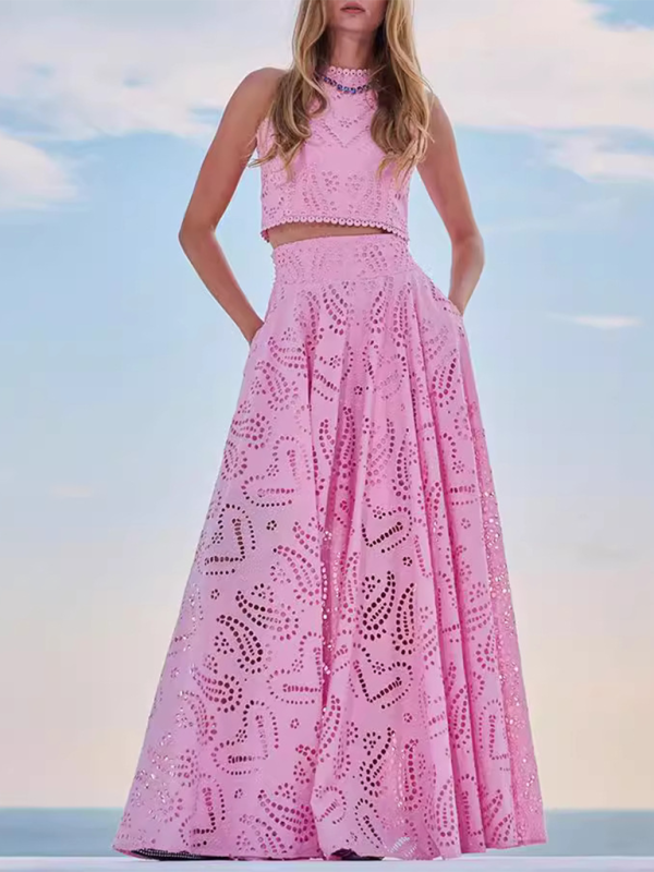 Sleeveless Elegant Lace Two-Piece Maxi Skirt Set
